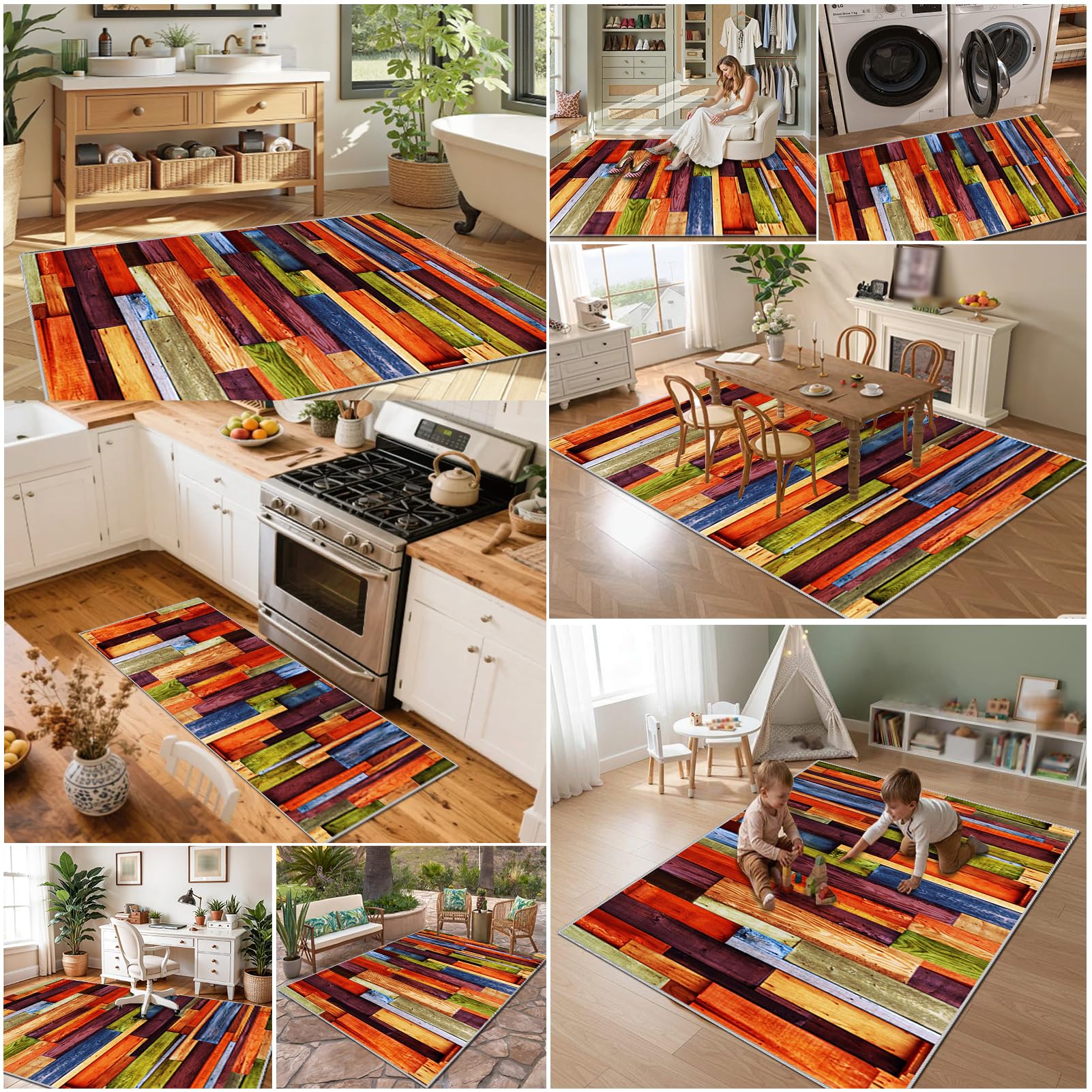Dywan do salonu w stylu vintage, 200 x 270 cm dywaniki do sypialni, salonu, sypialni, kuchni, jadalni, duży dywan z krótkim włosiem, dywan do jadalni, antypoślizgowy zmywalny dywanik kuchenny