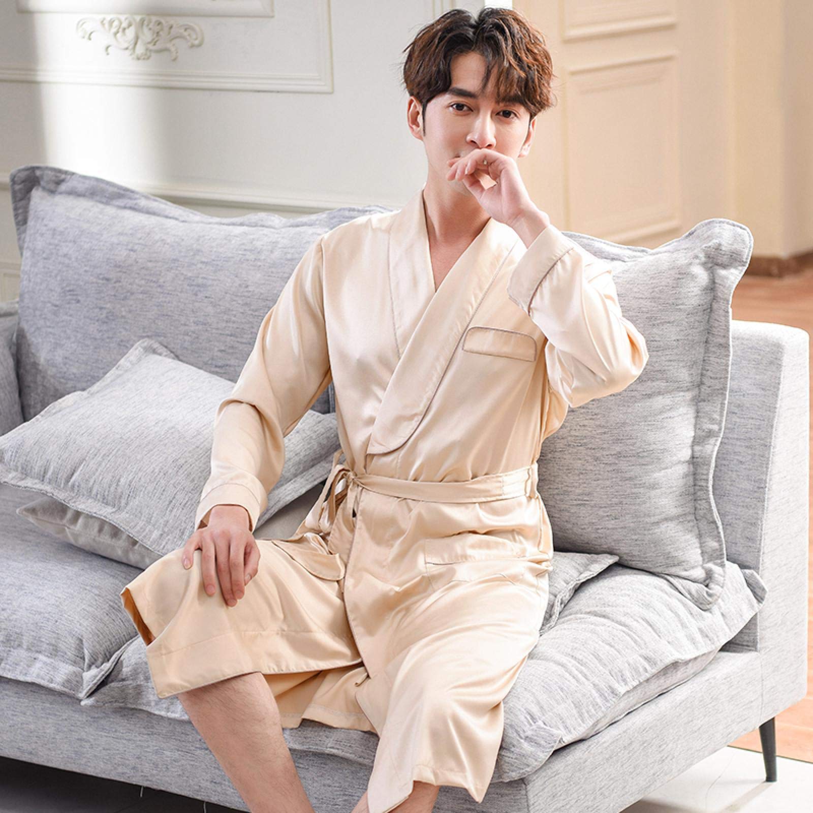 Amazon.co.jp: ナイトガウン、メンズ ゴールド ラウンジ パジャマ 男性