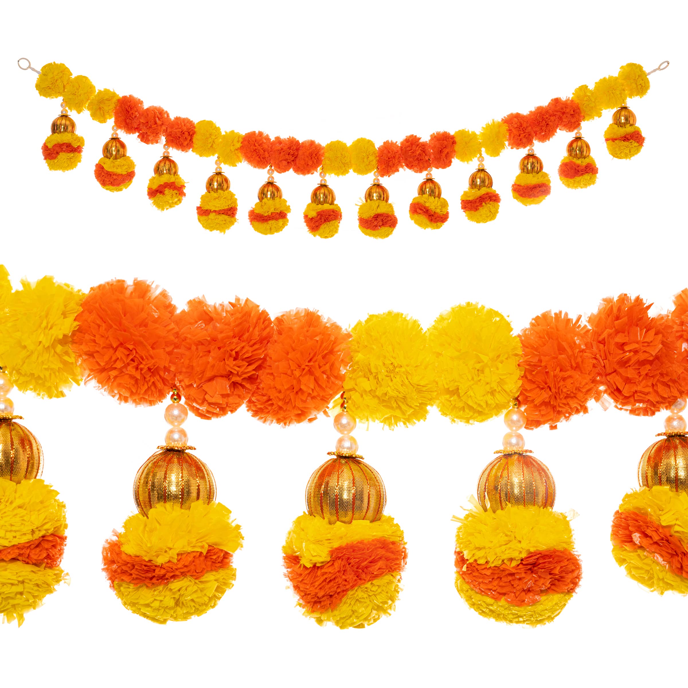 Toran Bandanwaar Artificial Marigold Flower Garland for Wall Door Hanging Home Temple Diwali Festival Wedding Function Party Decoration Décor and Gifting (Marigold and Ball)