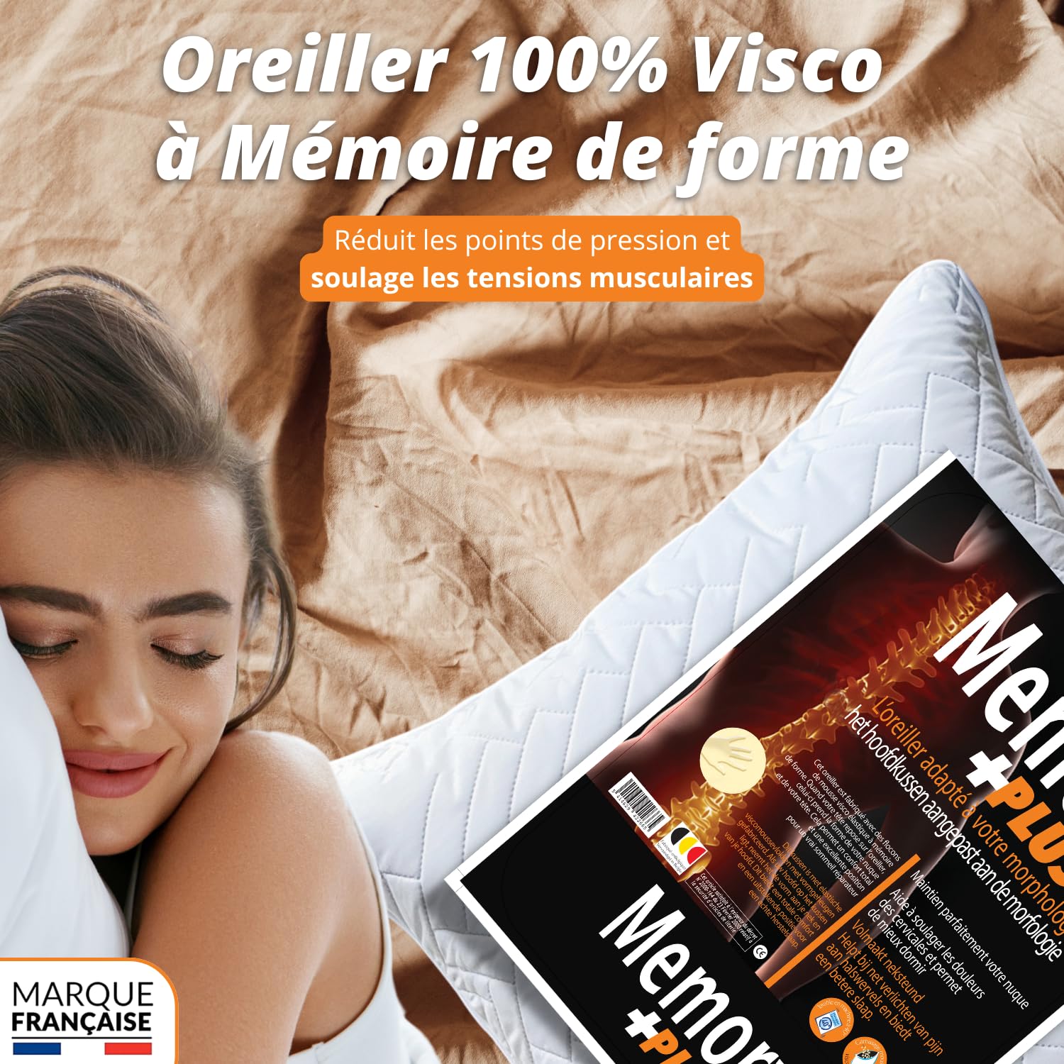 Oreiller Ergonomique Cervical 60x60 (GARANTIE) Oreiller Memoire Forme 60x60 Cervicales Douloureuses, Soulager Douleurs Soutien Sommeil Réparateur Pillow Mémoire de Forme Viscoélastique Coussin Ferme