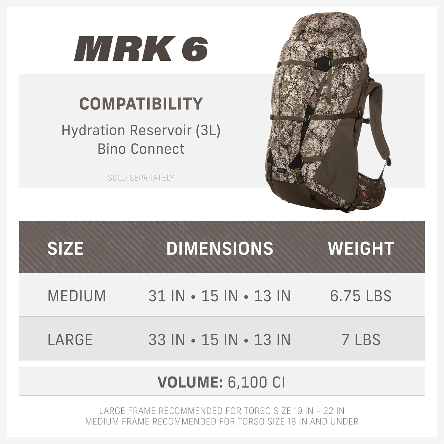 Badlands MRK 6 Pack - Super Durable Hunting Pack for Meat-Hauling in Tough Conditions, Mud, Large