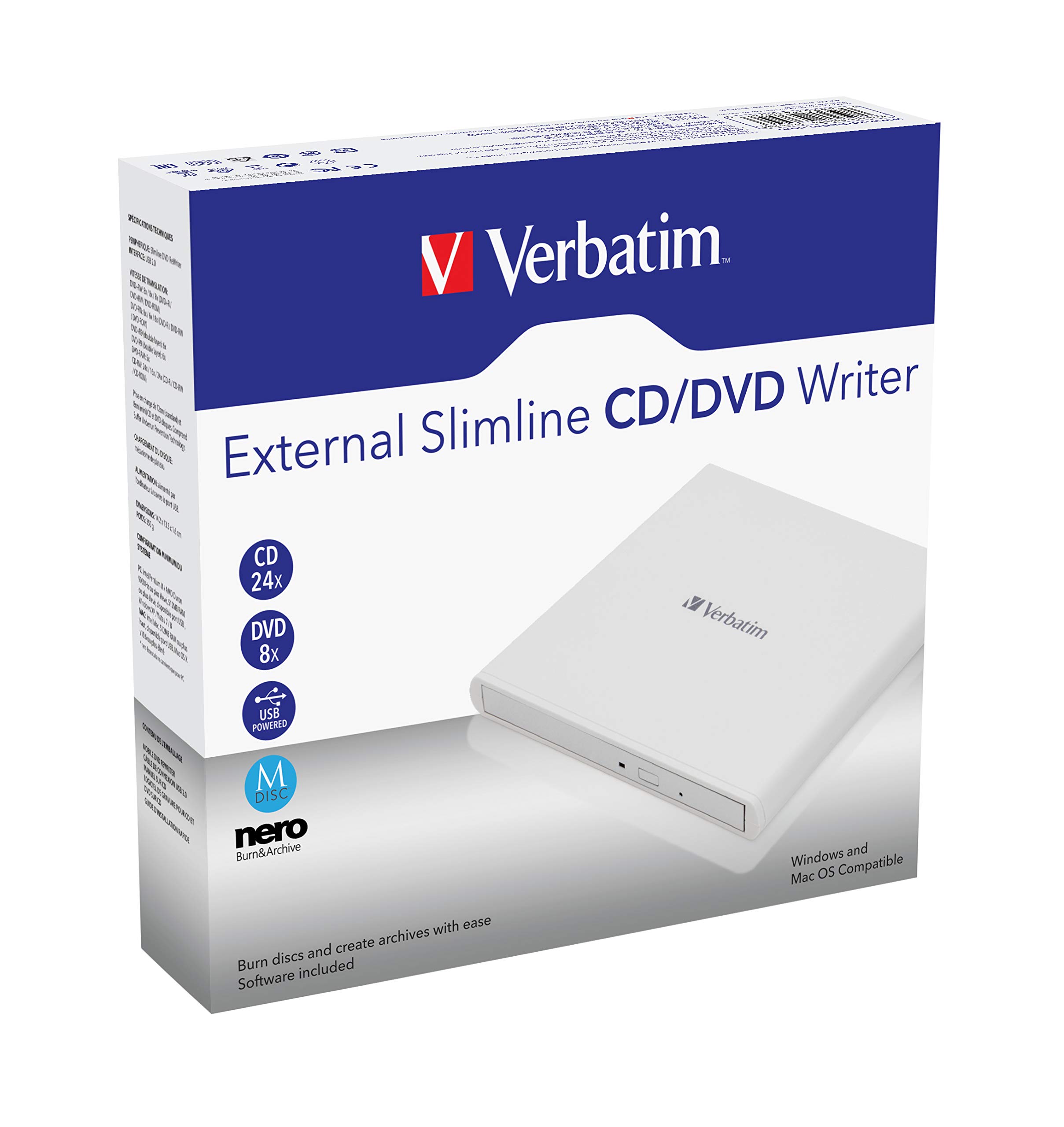 Verbatim 43894 lettore di disco ottico DVD Super Multi DL Bianco (Verbatim External Slimline USB 2.0 DVD Writer White)