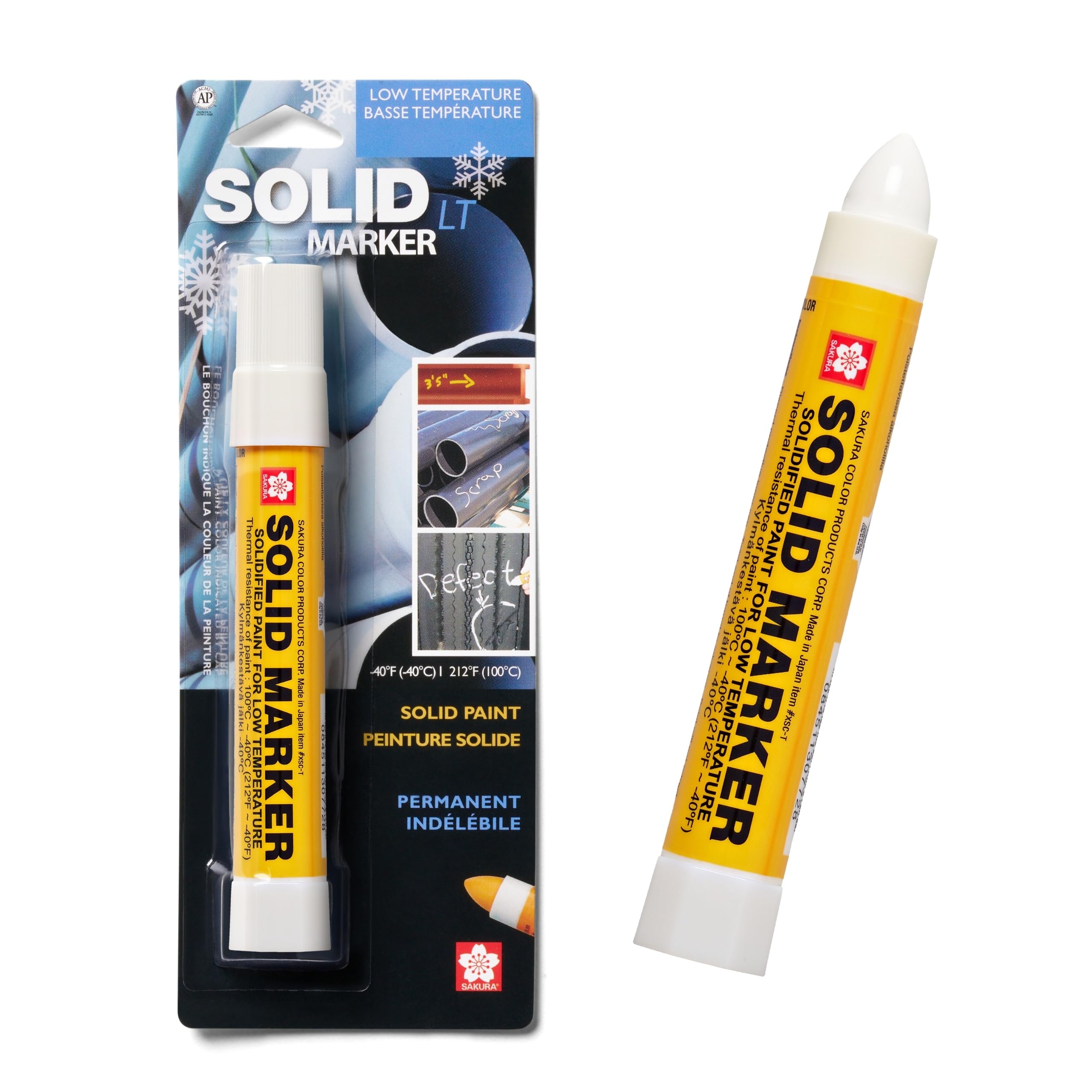 Sakura 46655 White Solidified Paint Low Temperature Solid Marker, -40 to 212 Degree F, 13 mm Twist-Up Tip