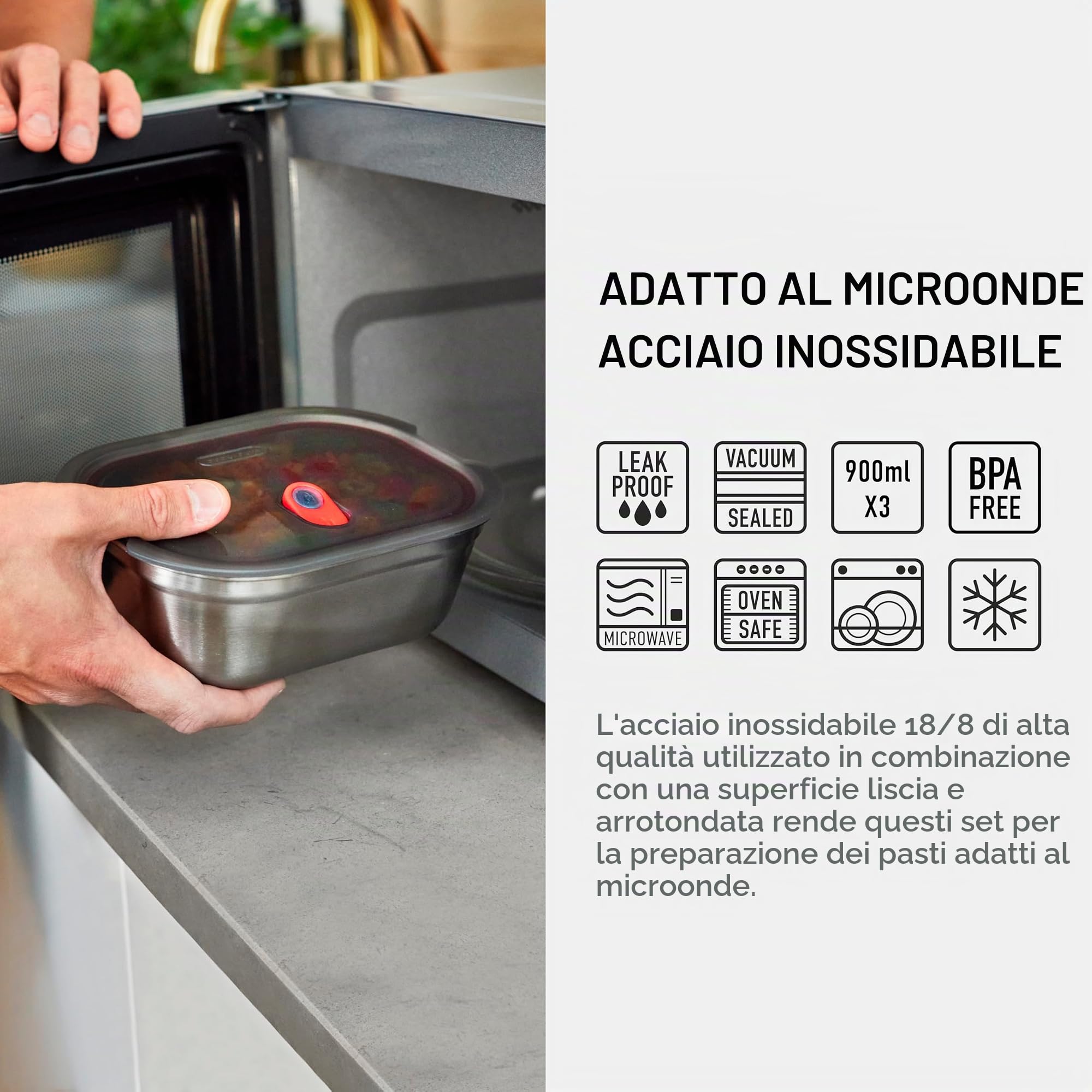 BLACK + BLUM - Lunch Box Set - Contenitore per il pranzo in acciaio inox adatto al microonde, senza plastica con chiusura ermetica, coperchio richiudibile - Adatto a microonde, lavastoviglie e forno -