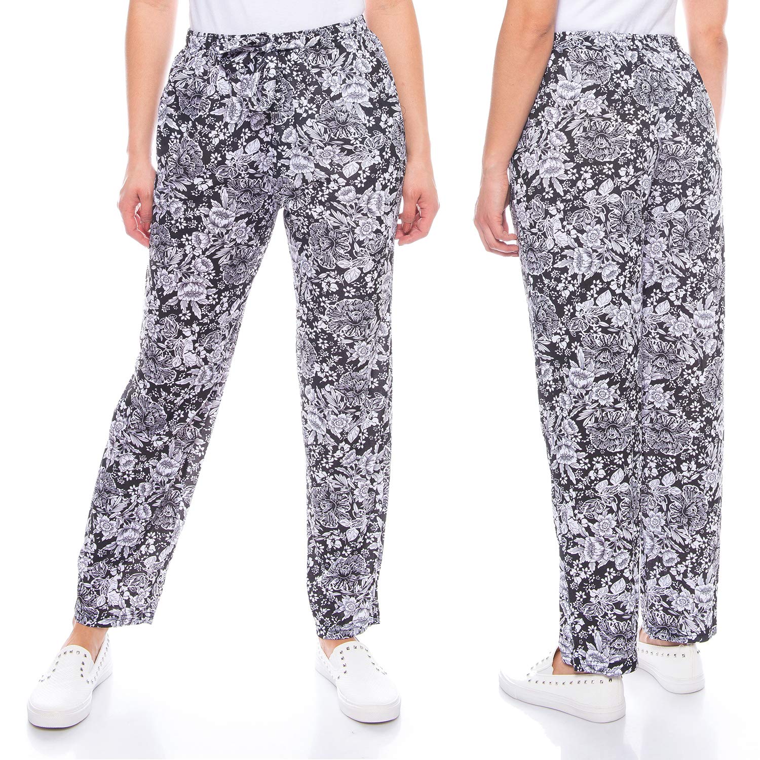 Kendindza Damen Sommerhose Sommer Hose Lang Leicht Freizeithose Blumen aus Baumwolle