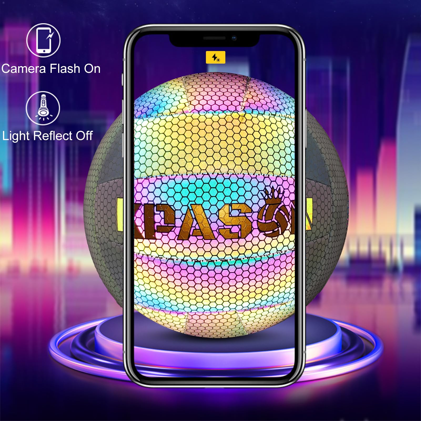 KPASON Volleyballs, Holographic Glowing Volleyball Official Size 5, Indoor Outdoor Beach Volleyball Ball for Men Women