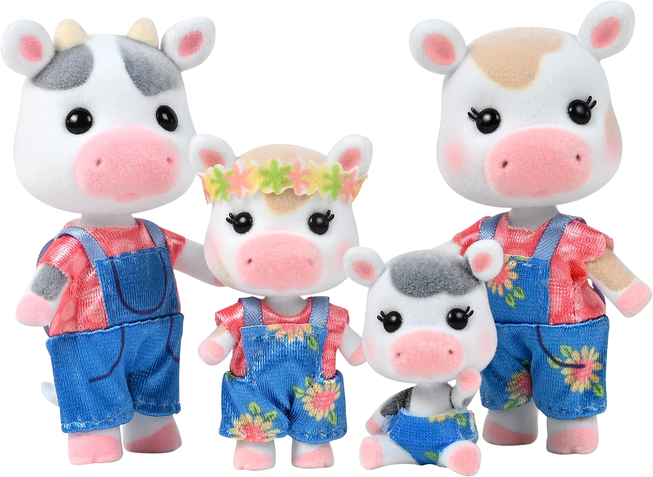 The Cloverberrys Cow Family, 4 Miniature Doll Figures, Small