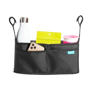 Munchkin Stroller Organizer with Cup Holders and Wet Wipes Case - Travel Storage Bag for Baby and Mom Essentials, Universal Fit, Fits UPPAbaby, Evenflo, BabyTrend and more, Black