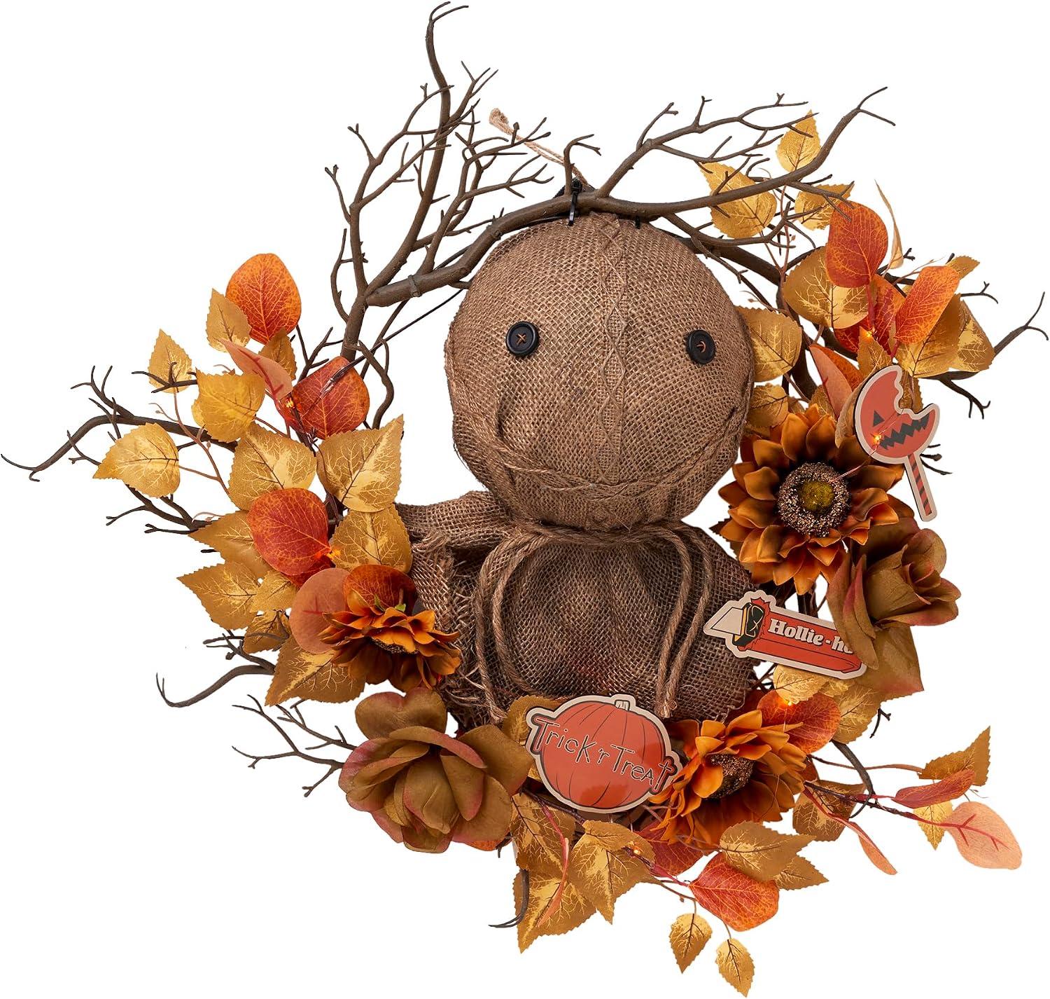 Spirit Halloween Trick ’r Treat Light-Up Sam Wreath | Officially Licensed | Horror Decoration