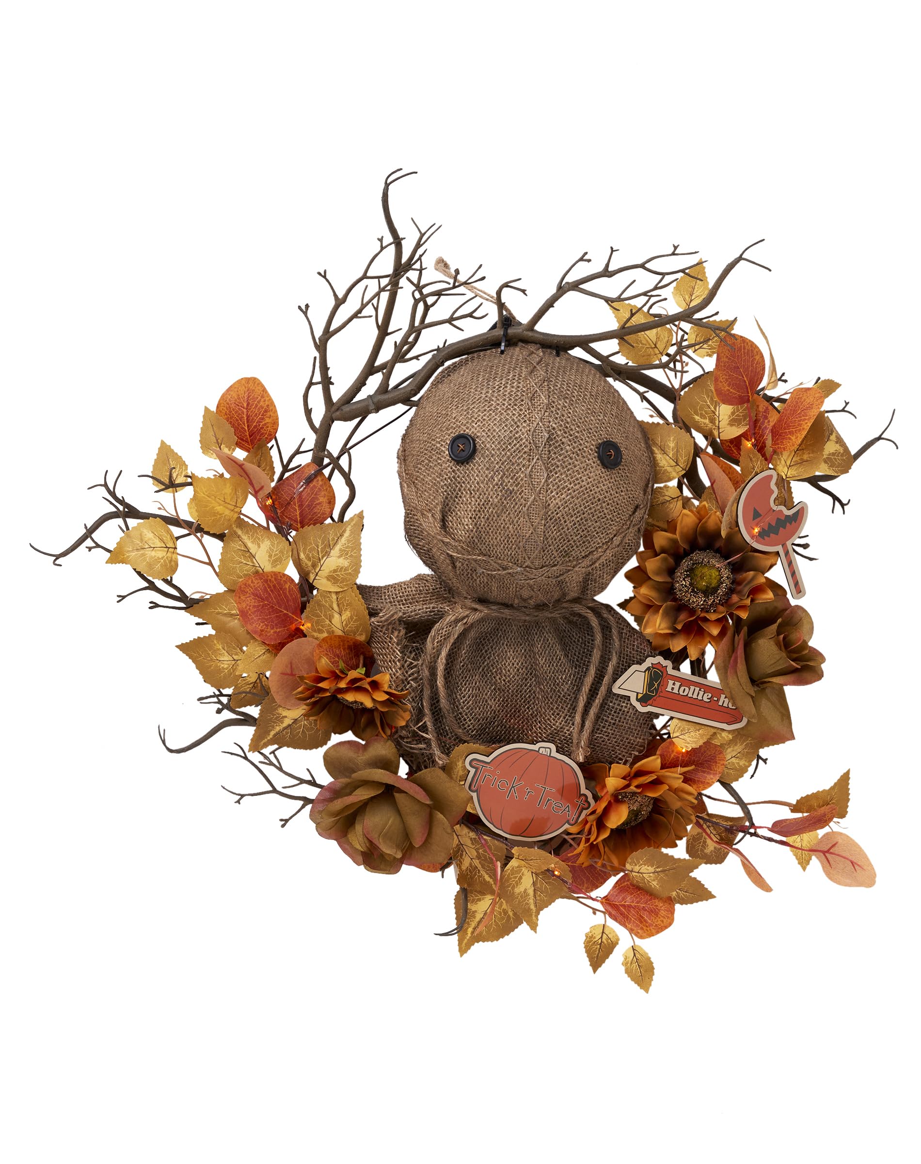 Spirit Halloween Trick ’r Treat Light-Up Sam Wreath | Officially Licensed | Horror Decoration