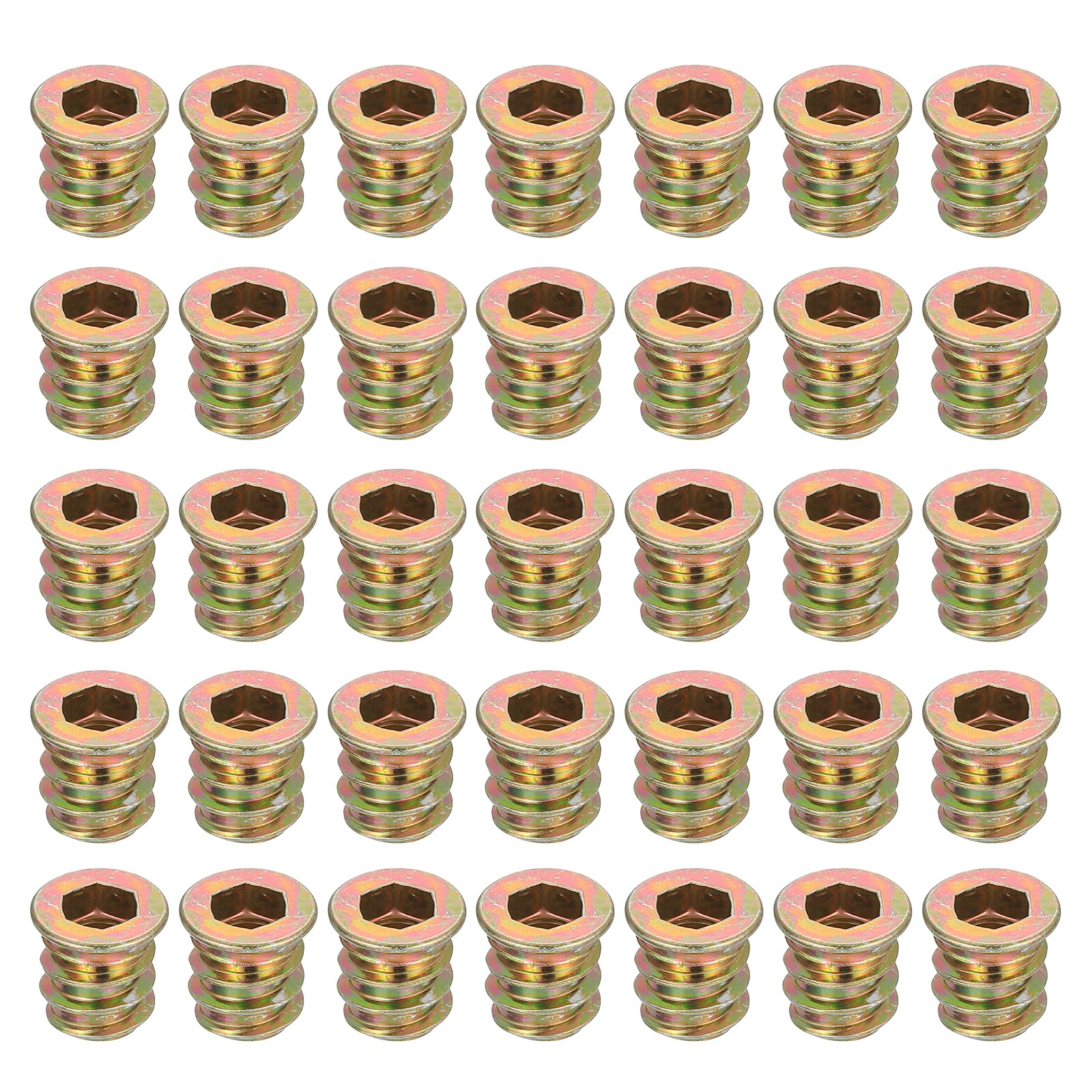 sourcing map 38Pcs Threaded Inserts Nuts, M5x10mm Hex Socket Drive Nut Inserts for Wood - Carbon Steel Screws Furniture Screw in Nuts Bolt Fastener