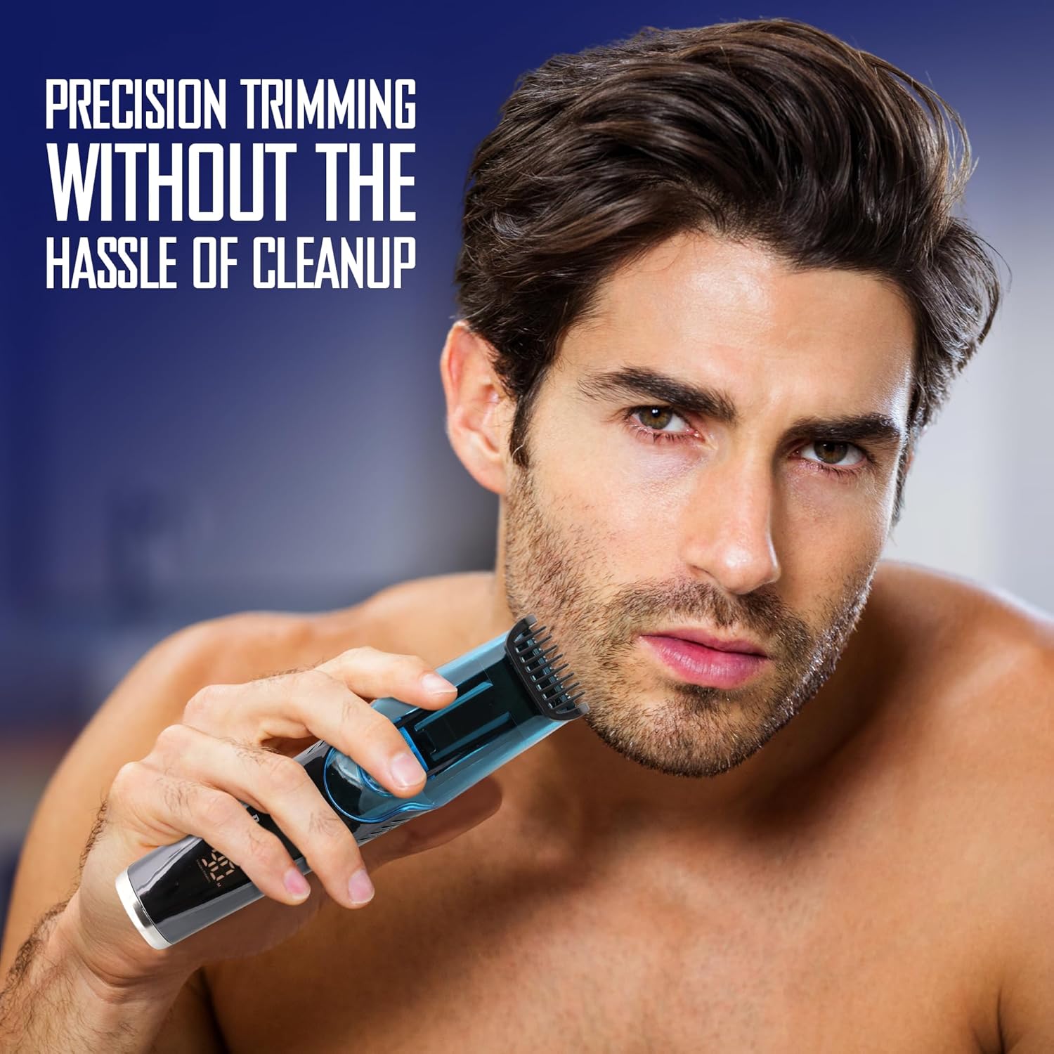 Barbasol Vacuum Beard Trimmer for Men, Self-Vacuuming Hair, Beard, Sideburns & Mustache Trimmer with 20 Length Settings, Rechargeable, LED Screen, 90 Minute Run Time
