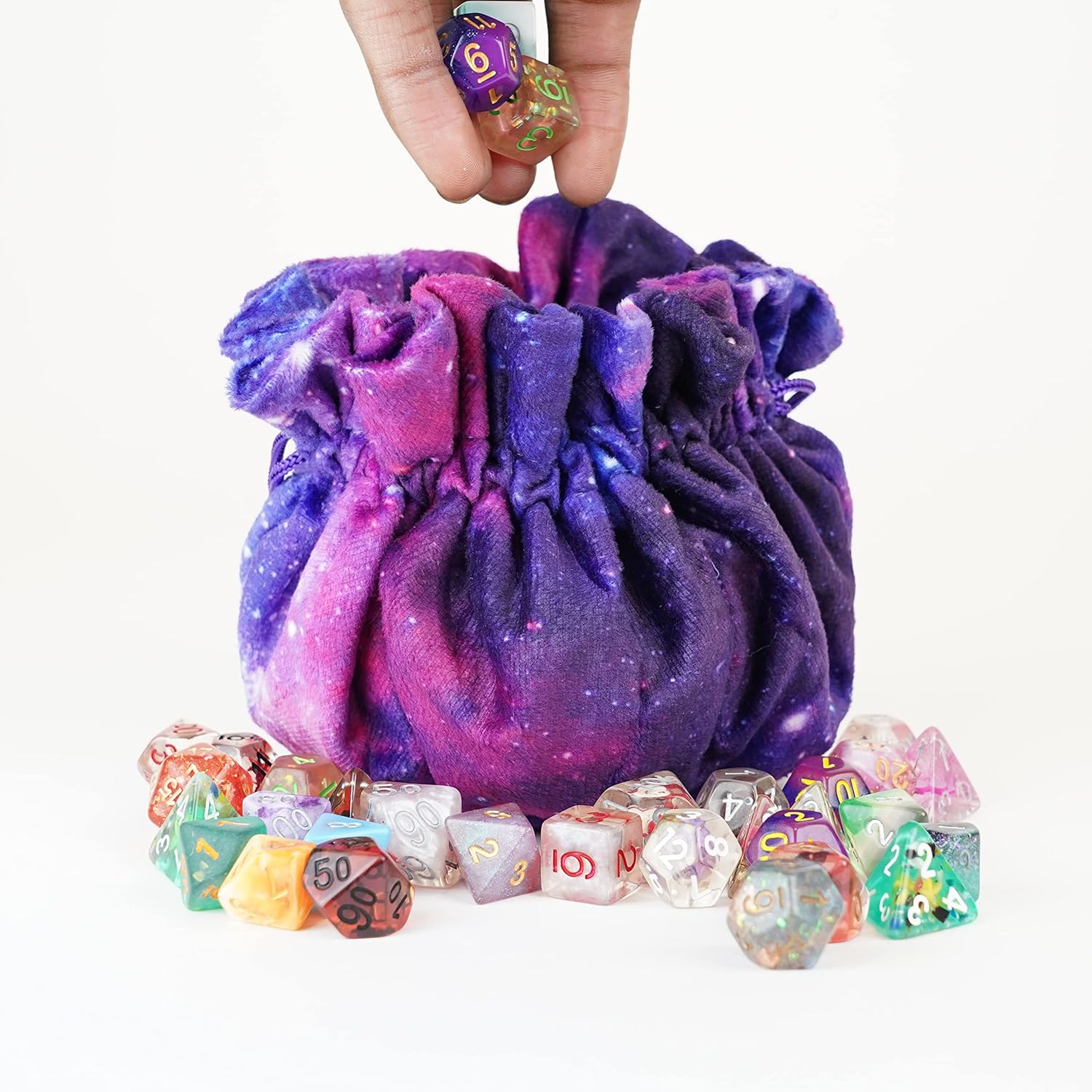 FanRoll Velvet Compartment Dice Bag with Pockets: Nebula, Role Playing Game Dice Accessories for Dungeons and Dragons