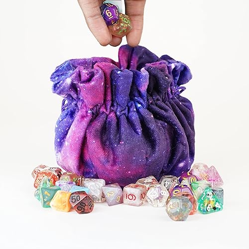 Miniatura 2 de FanRoll Velvet Compartment Dice Bag with Pockets Nebula, Role Playing Game Dice Accessories for Dungeons and Dragons