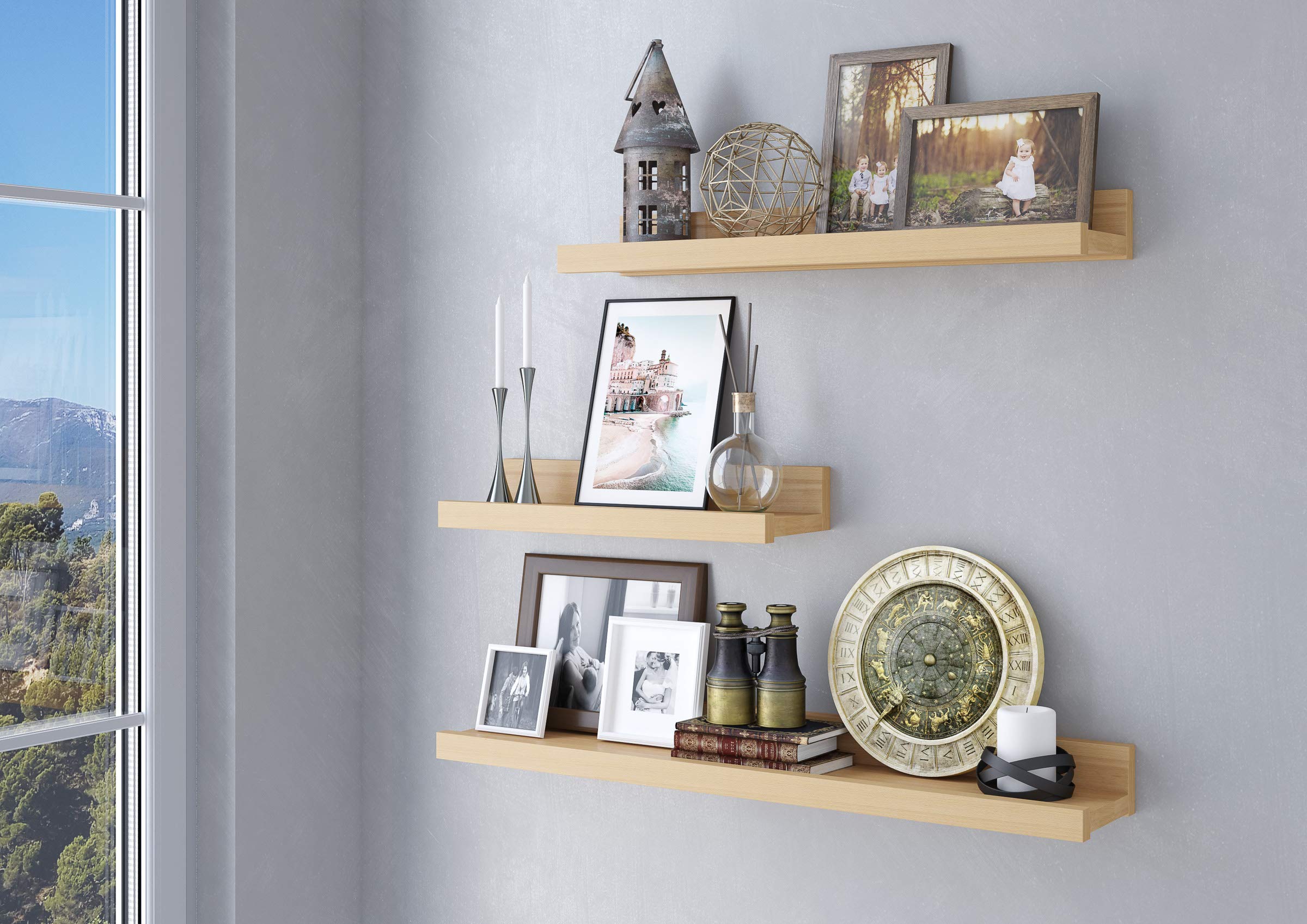 Erst-Holz Wandregal Buche Holzablage Fotoleiste Größenwahl50 cm