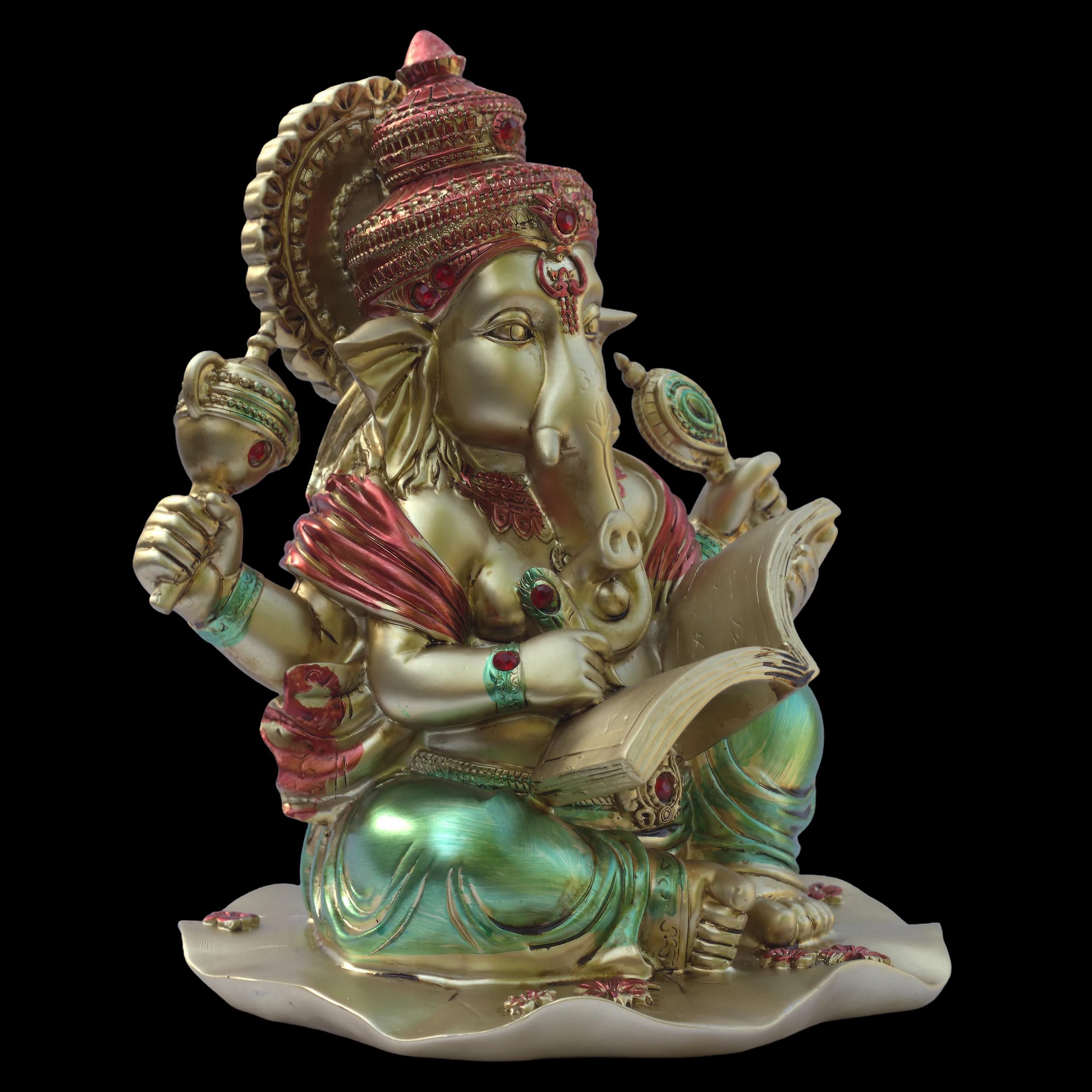 Ganesha Idol for Home Temple, Large 10 inch Ganpati Murti for House Entrance, Auspicious Vinayak Resin Statue for Home, Living Room, Office Desk, Gifting (Golden) — photo — 8 of 9