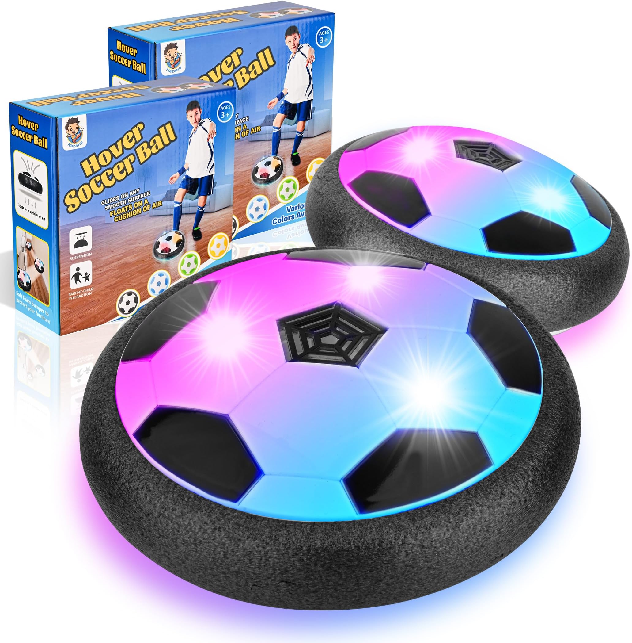 2 Pack LED Hover Soccer Ball, Air Soccer Indoor Floating with LED Light, Indoor Soccer Game for Young Boys and Girls, Birthday Gifts for Young Kids, Toys Gifts for Ages 3-12