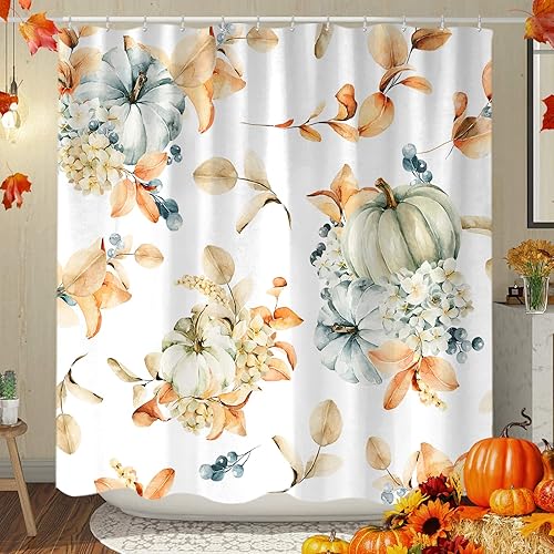 Miniatura 9 de Cortina de ducha de bosque de otoño, hojas de arce otoñal, calabaza, girasol, naturaleza, granja, juego de cortinas de ducha para decoración de baño