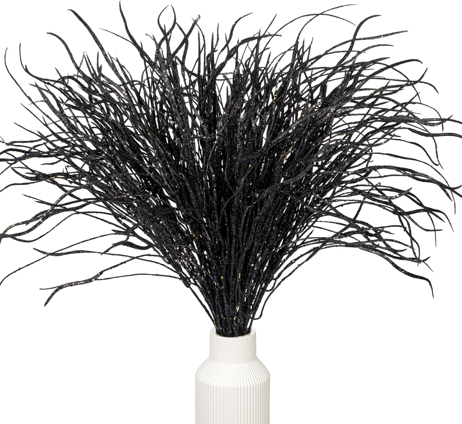 5 Pcs Halloween Picks and Sprays Black Artificial Curly Willow Branches 27.4Inch Floral Twig Stems Sticks Vase Fillers Black Halloween Ornament for Centerpieces Party Holiday Christmas Decorations