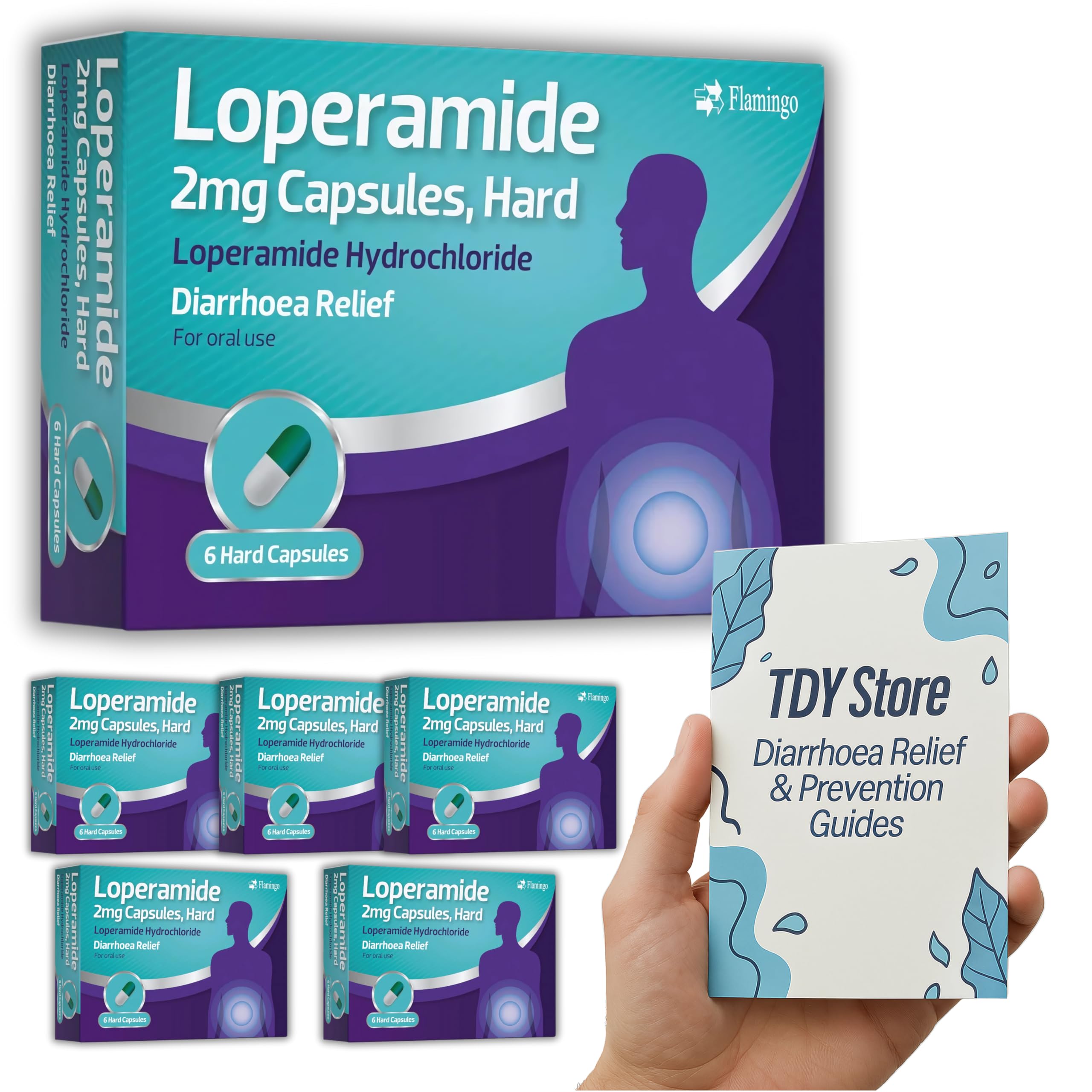 Diarrhoea Relief (6 Boxes), TDY Bundle Including Diarrhoea Causes & Relielf Guides + Stool Chart & Recording Chart, 6x6 Capsules