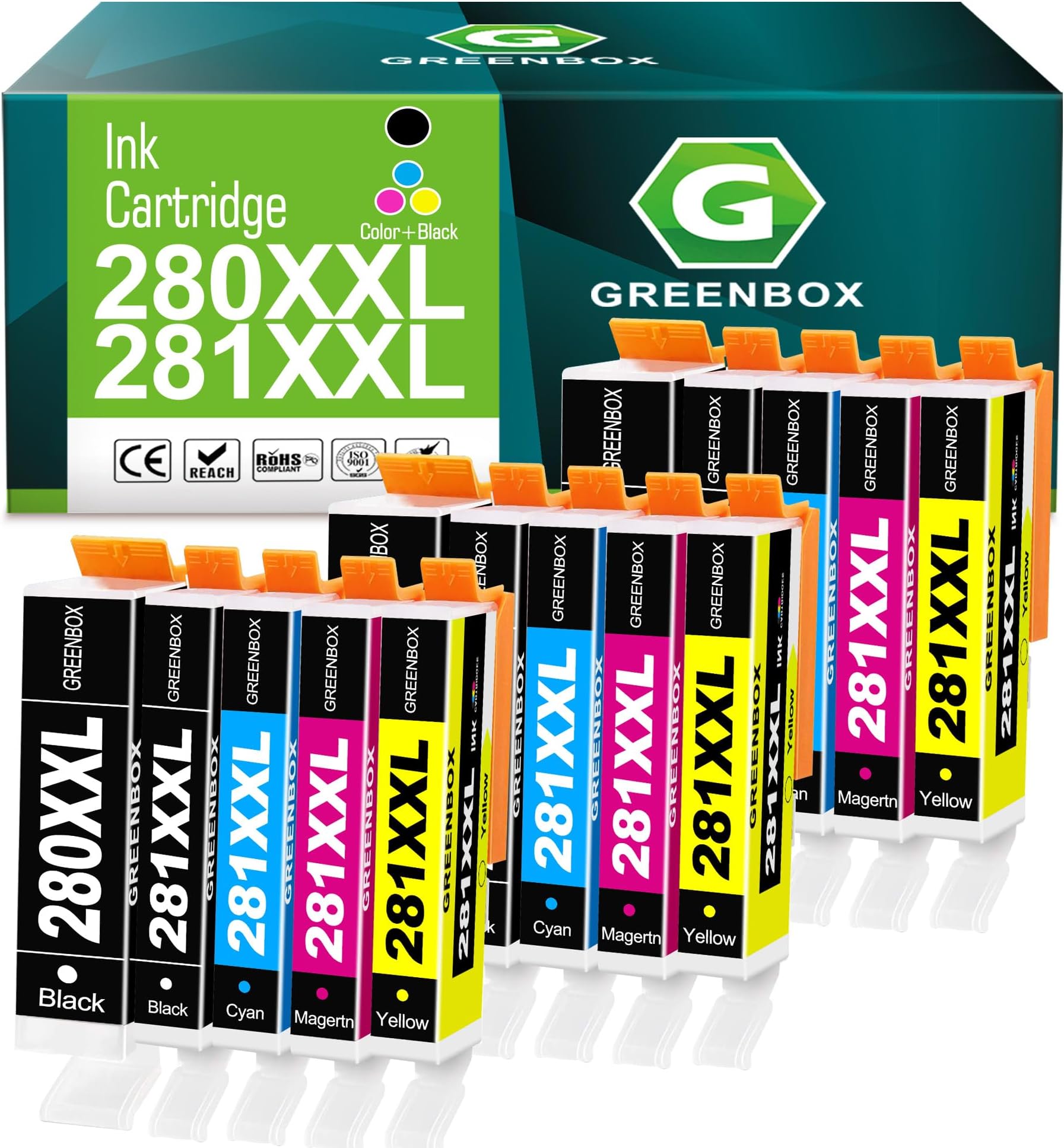 GREENBOX 15-Pack PGI-280XXL/CLI-281XXL Ink Cartridges Replacement for Canon 280 281 XXL Ink Cartridges 280XL 281XL for TR8620a TR8620 TS702a TS9520 TS9521C TR8520 TS6220 TS6320 TS8220 Printer