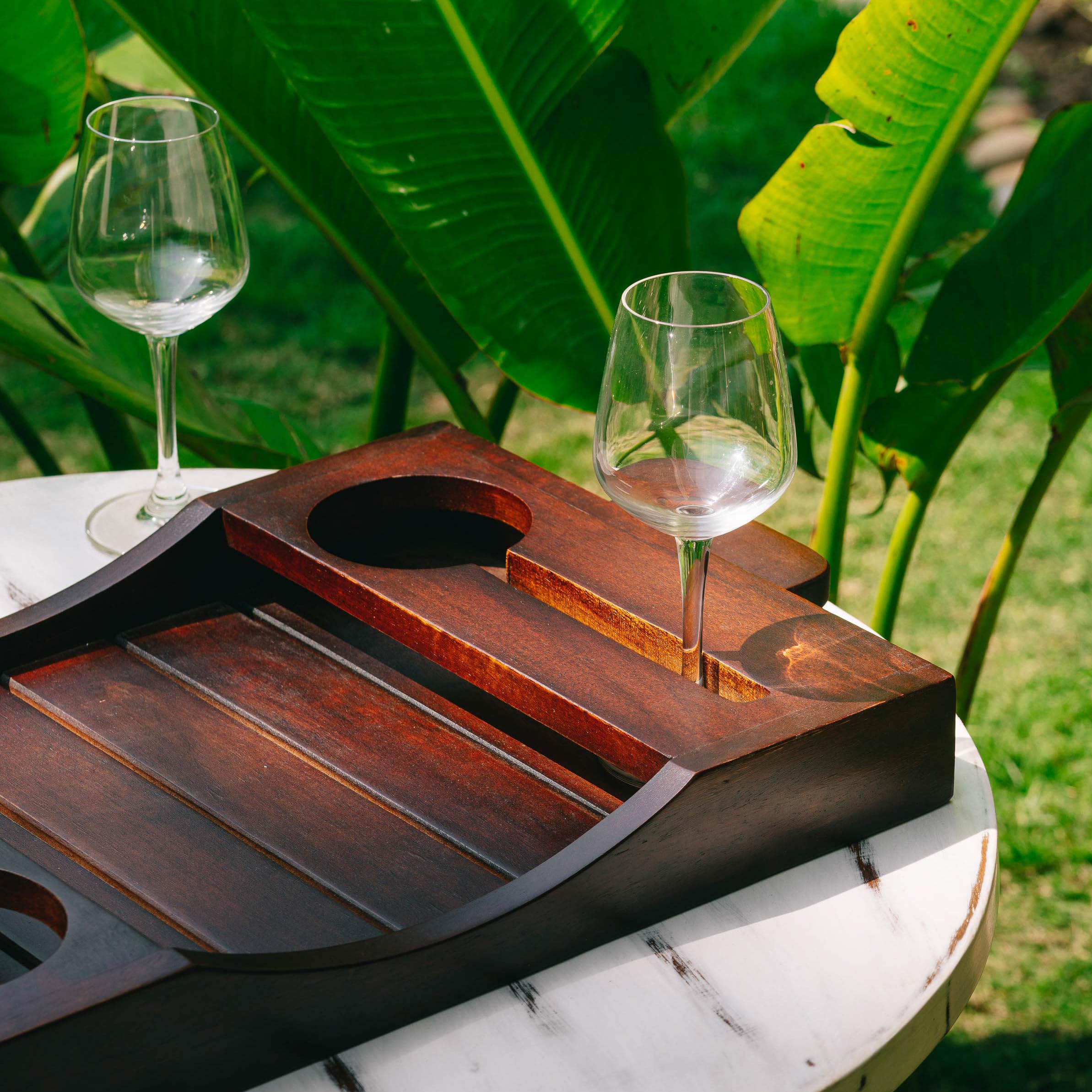 Araana Home Wooden Wine Serving Tray with Wine Bottle Holders | Perfect for Entertaining & Gatherings | Durable Kitchen Accessory for Snacks, Beverages & Elegant Dining 2