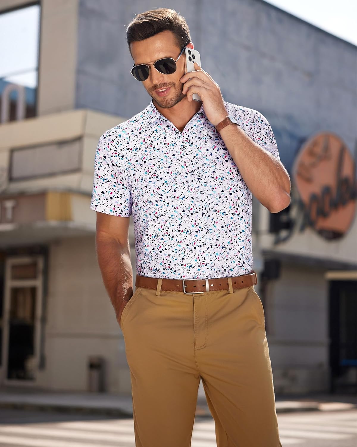 DEMEANOR Mens Golf Polo Shirts Short Sleeve Dry Fit Performance Moisture Wicking Casual Tennis Polos Print Collared Shirts - Image 3