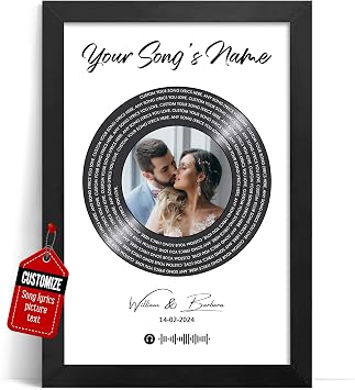 VICILO Personalized Song Lyrics Canvas Wall Art, Featuring a Personalized Vinyl Record, Ideal for Husband or Boyfriend. Celebrate A Thousand Years of Love with Customized Photos and Favorite Songs for