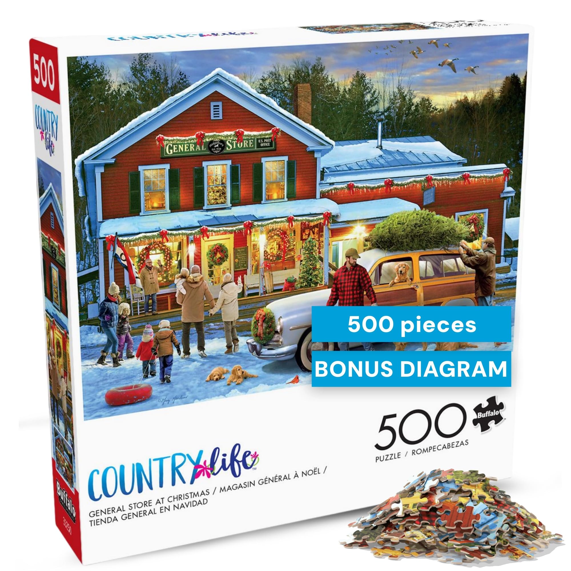 Buffalo Games General Store at Christmas Jigsaw Puzzle – 500 Piece Christmas Puzzle for Adults, Winter Holiday Art by Greg Giordano