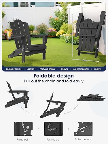 Vista 137 de KINGYES - Silla Adirondack plegable, sillas de patio de polietileno de alta densidad para todo tipo de clima, silla de césped con textura de madera