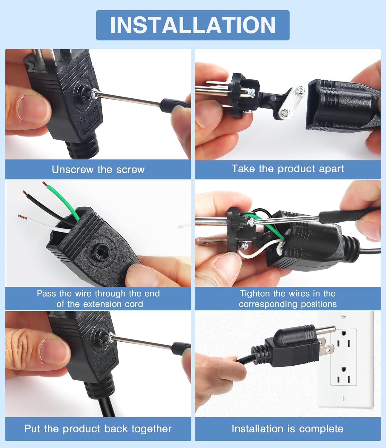 NEMA 5-15P Electrical Replacement Plugs End, Extension Cord Ends 125V 15A 2Pole 3Wire Male Plug，Ground Neutral Generator Plug，3 Prong Power Replacement Type (2)