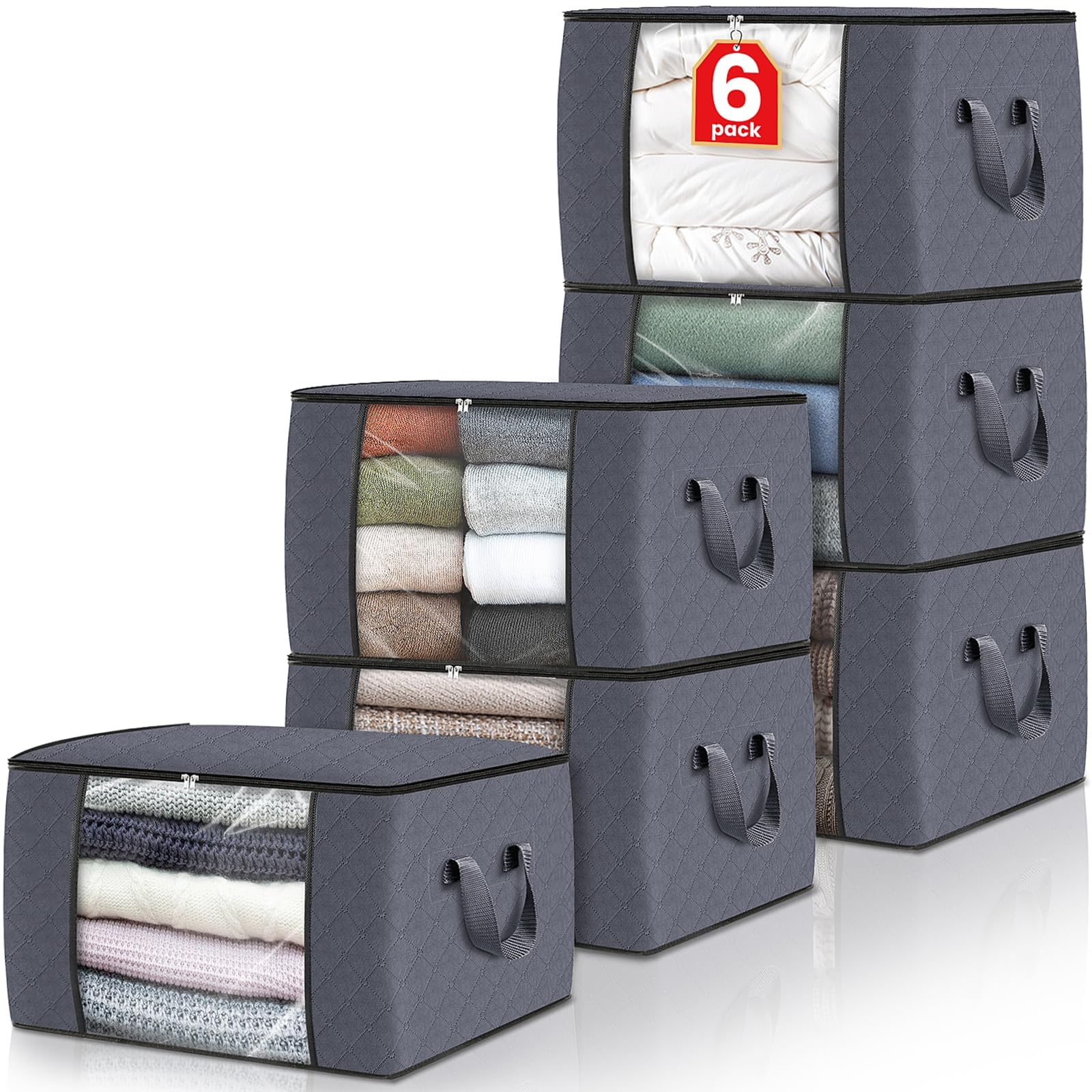 Fab totes Storage Bags,Clothes Blanket Storage Bins Foldable Closet Organizers with Reinforced Handle for Home Dorm Storage and Organization,Fabric Bags for Organizing Bed Sheets,Clothing,ComfortersFab totes Storage Bags,Clothes Blanket Stor…