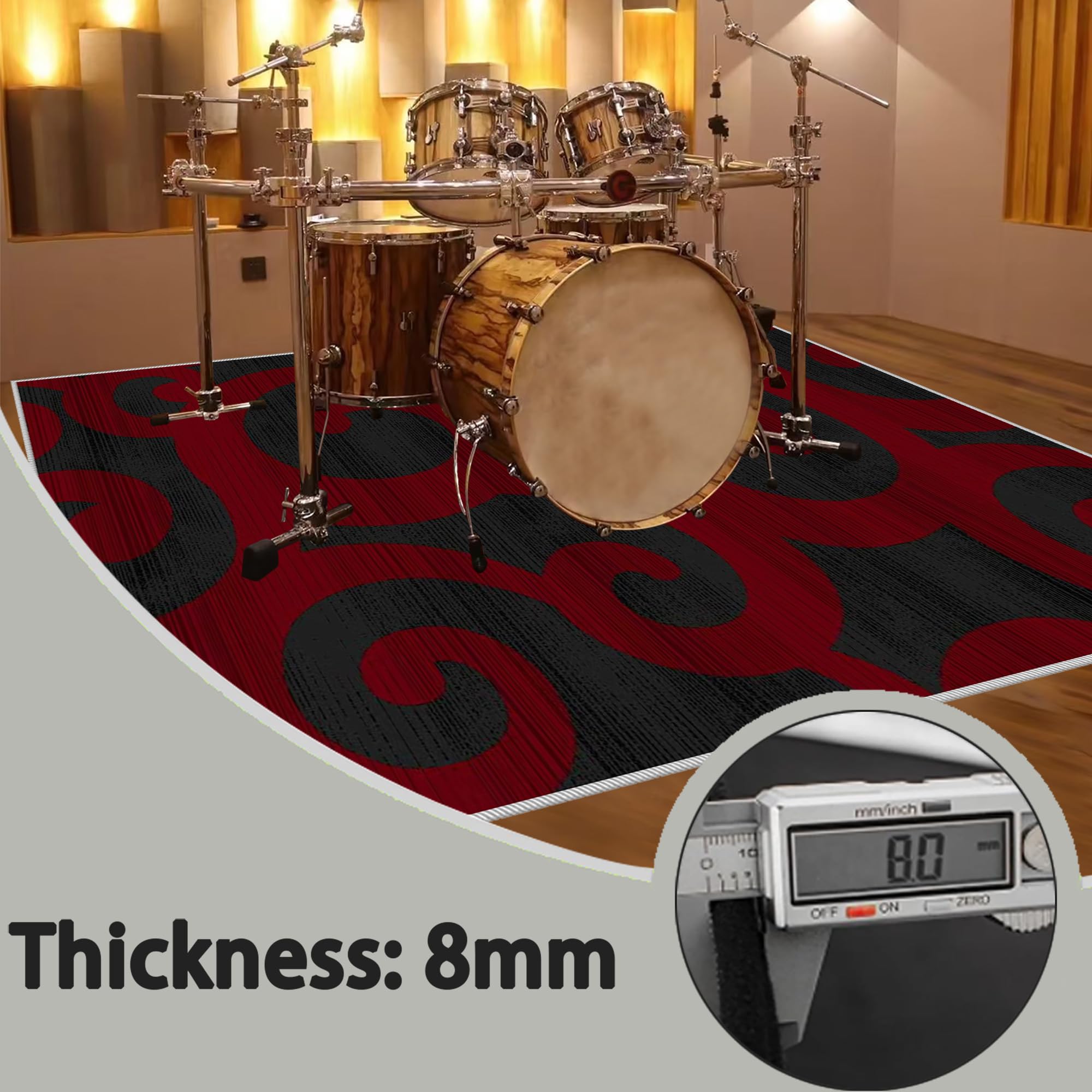 Tappetino per Batteria Acustica Tappeto Batteria Tappetino per Batteria Drum Tappeto Insonorizzato per Batterie Elettroniche Rullante Acustica Snare Drum Grancassa Coperta Antiscivolo 210 x 180 cm