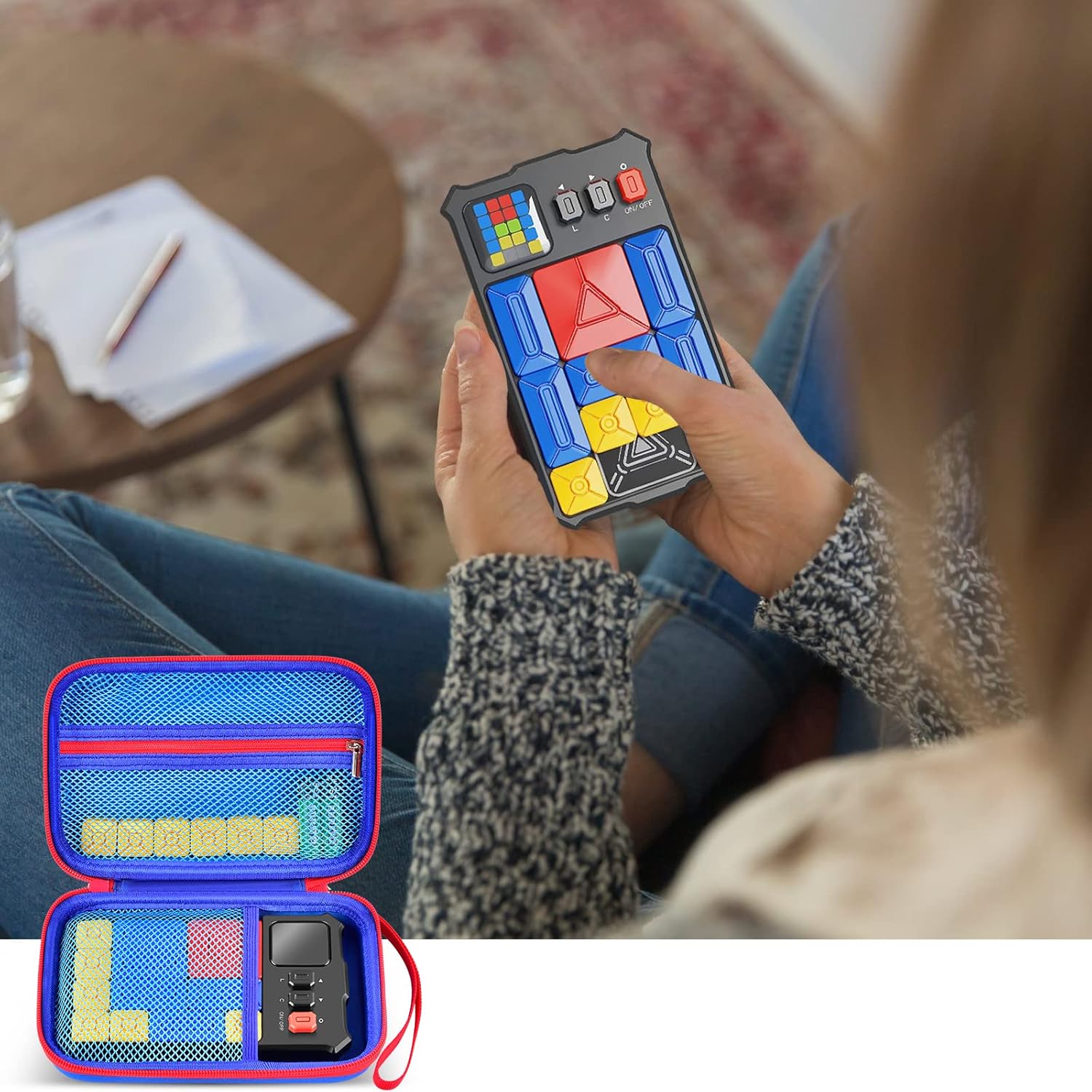 casmilee Case Compatible with Giiker Super Slide Brain Games, Brain Teaser Puzzles Organizer Storage Bag, Flow Slider Puzzle Game Holder (Blue)