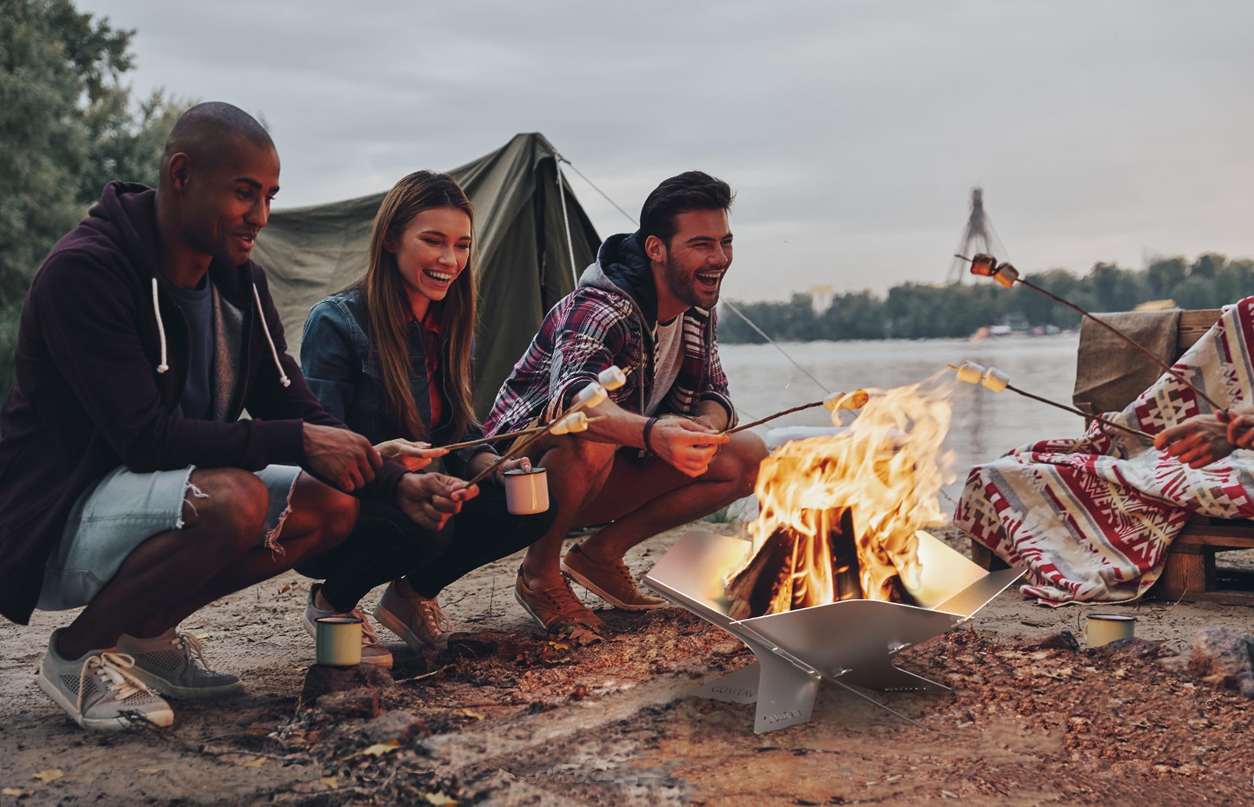 Design Camping Feuerschale aus Edelstahl | Faltbare Feuerstelle Outdoor, Camping, Garten | Mobile, demontierbare und steckbare Feuerstelle für das Mobile Lagerfeuer