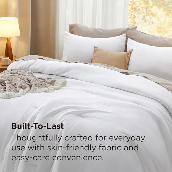 Bedsure King Comforter Set Prewashed Soft Bedding Set 3Pcs White 104x90
