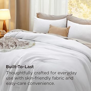 Bedsure King Comforter Set Prewashed Soft Bedding Set 3Pcs White 104x90
