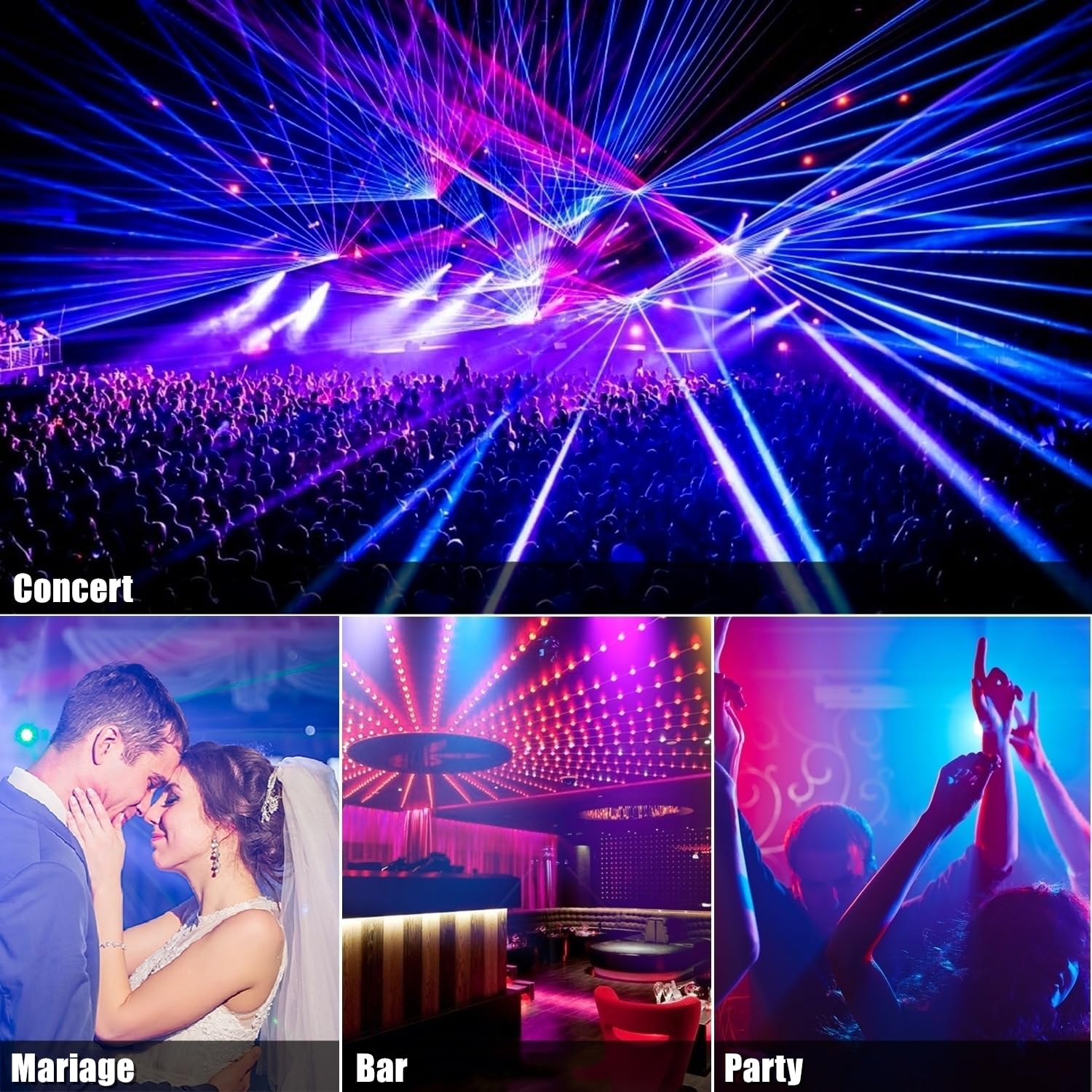 Lumière de Scène Par LED 36 Lampe RGB Lumiere DJ Fête Eclairage de Scène DMX avec Télécommande Éclairage de Scène pour Disco Soiree Mariage Lumière d'ambiance Bar Noël Halloween - 4 pack