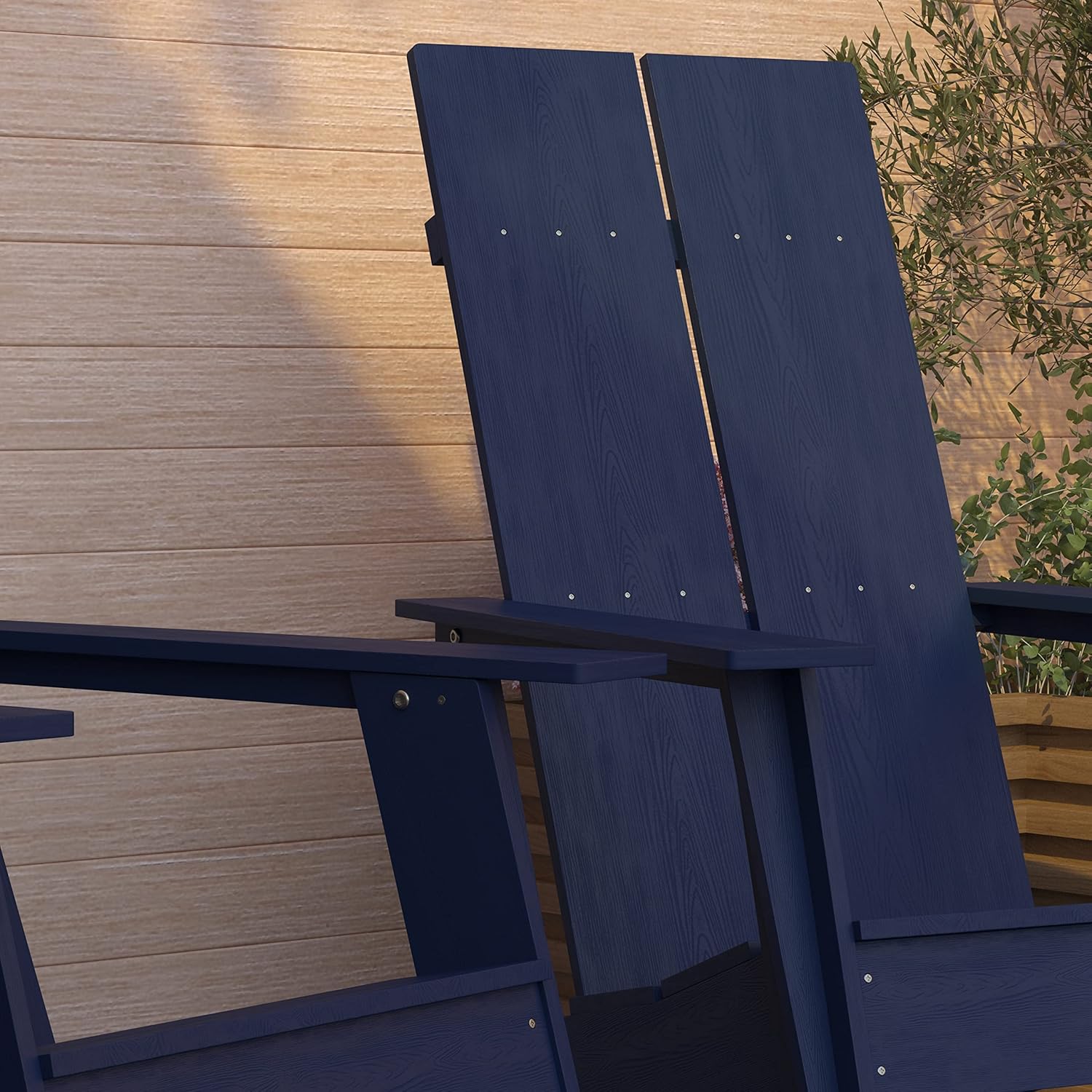 Merrick Lane Piedmont 2 Slat Poly Resin Adirondack Chair - Navy - Modern Design - Indoor/Outdoor - Set of 4