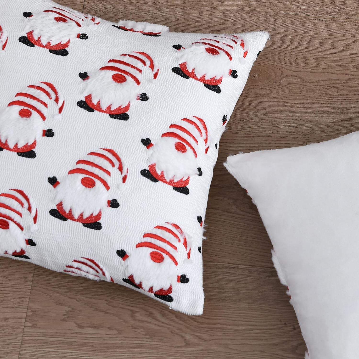 FEVERQIYI Christmas Faux Fur Pillow Covers 24x24 Inch - Soft Plush Decorative Pillowcases with Dancing Santa Snowman Snowflake Design for Holiday Home Sofa Bed Decoration (Inserts Not Included)