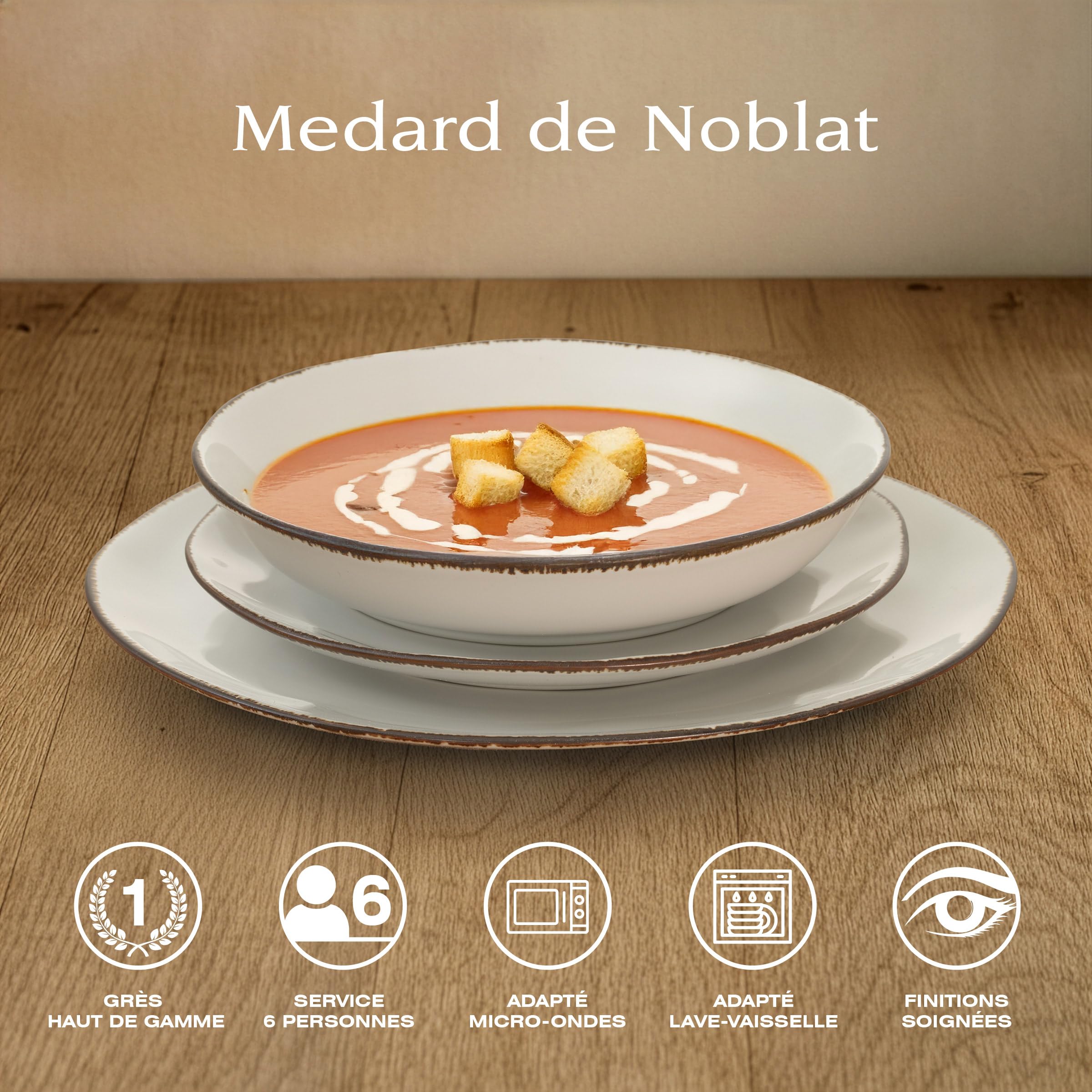 Médard de Noblat - Service vaisselle - Nelly - Grès - Lot de 18 assiettes - Blanc