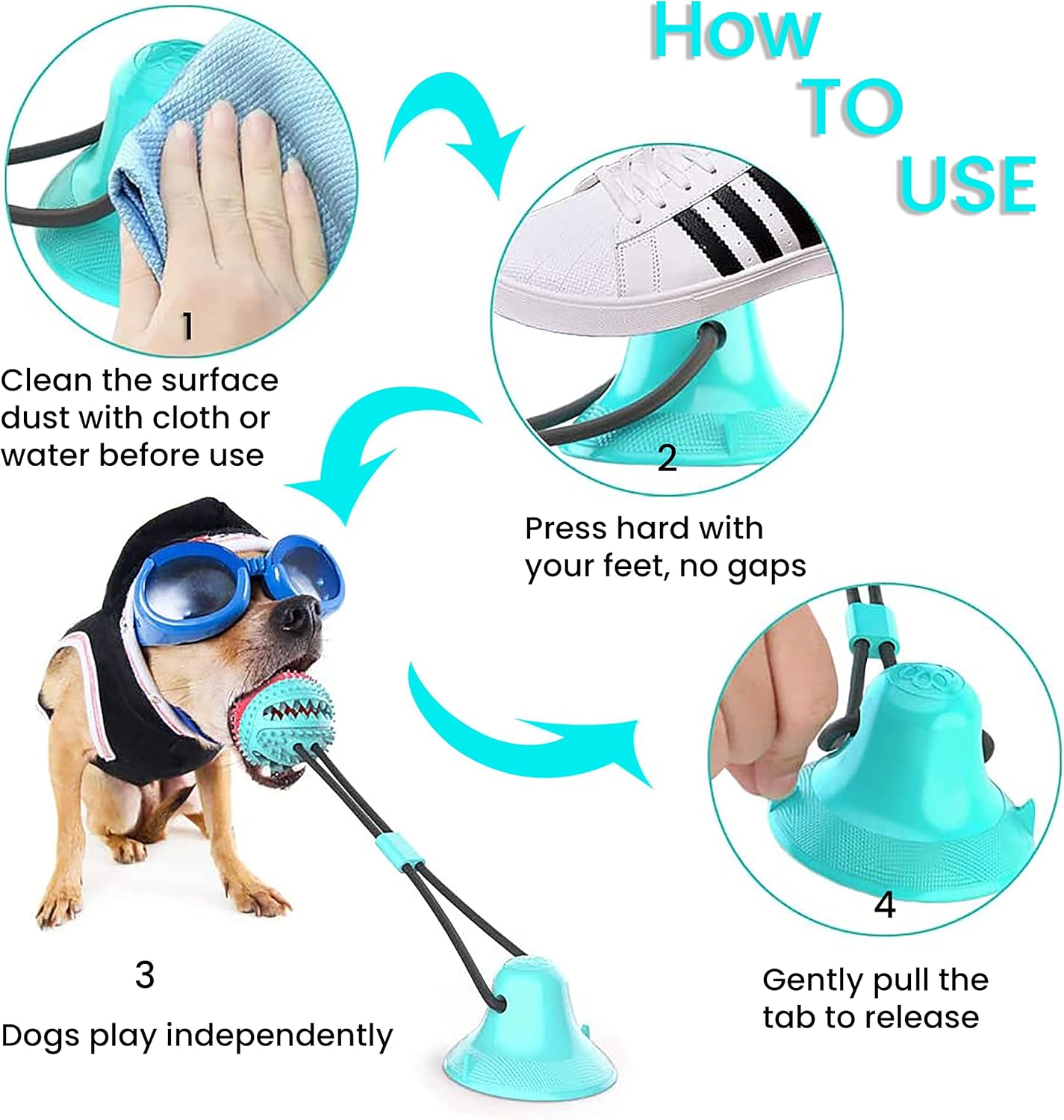 Dog Toys – Suction Cup Dog Chew Toy for Aggressive Chewers – Treat Dispensing Squeaky Dog Toy for Stimulation and Self-Playing – Tug of War Rope with Teeth Cleaning Ball
