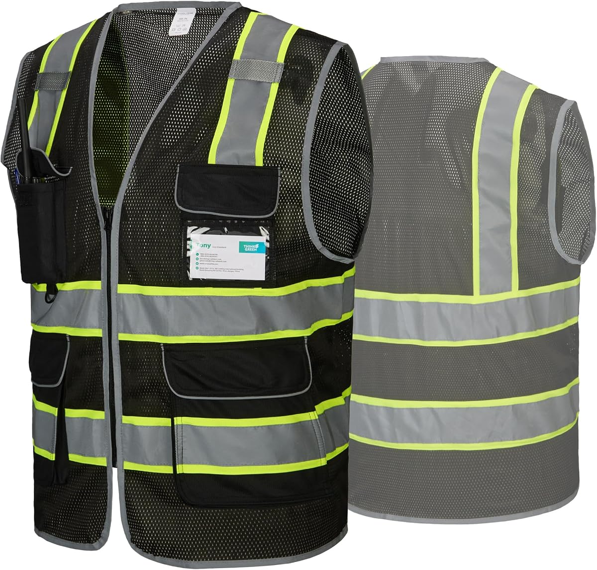 9 Pockets Reflective Mesh Safety Vest for Men, Hi-vis Work Vest for Construction, Class 2 ANSI Standard, Orange