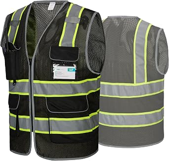 COOLJOB 9 Pockets Reflective Mesh Safety Vest for Men, Hi-vis Work Vest for Construction, Class 2 ANSI Standard, Orange