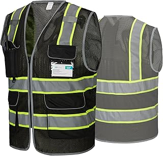 COOLJOB 9 Pockets Reflective Mesh Safety Vest for Men, Hi-vis Work Vest for Construction, Class 2 ANSI Standard, Black Yellow