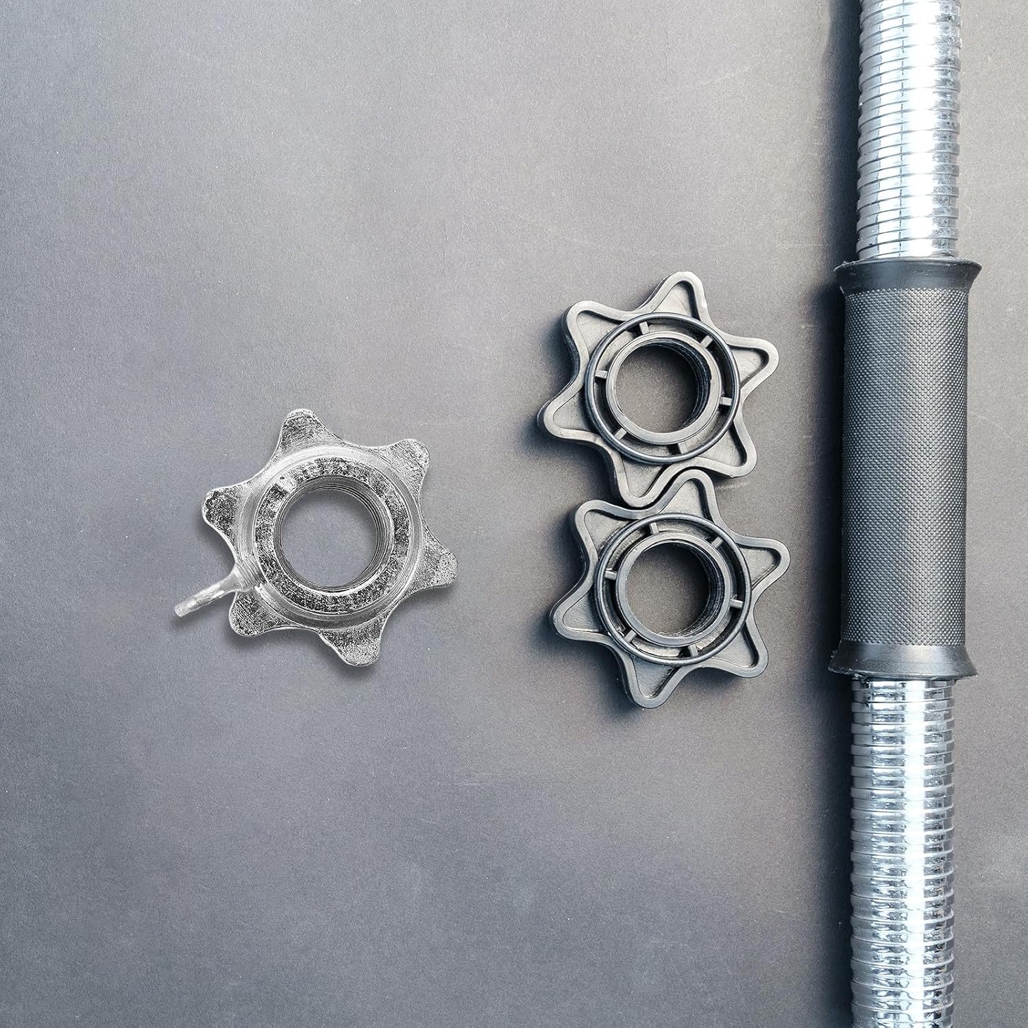 Mm Steel Barbell Locking Nut Collars for Secure Training | Silver Finish, Anti-slip Six-sided Design, User-friendly Locking Mechanism, Multipurpose Use, Universal Fit for 25mm Openings