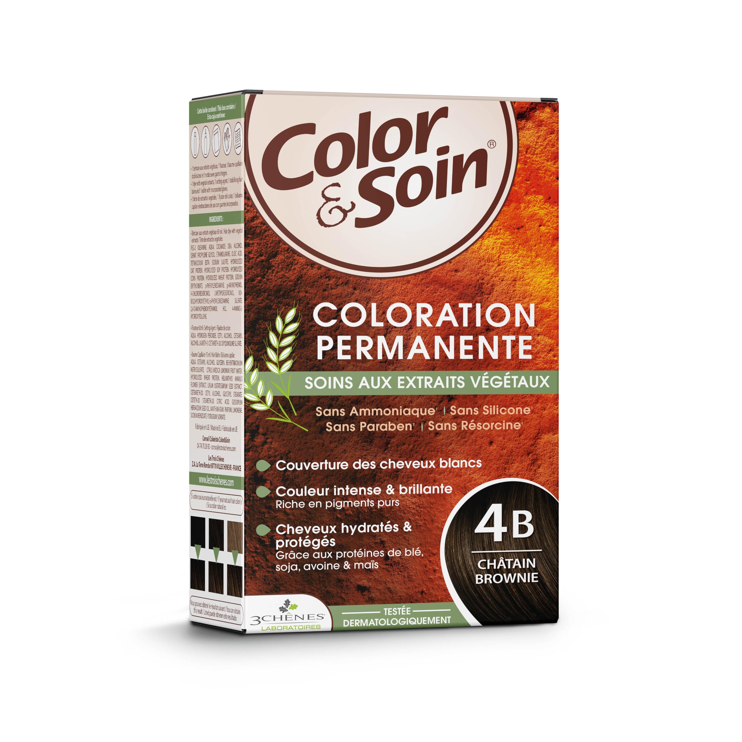 Les 3 Chênes Color & Soin 4B – Châtain Brownie – Coloration Permanente Cheveux Femme Sans Ammoniaque – Soin Naturel Brillance Durable – Couvre 100% Cheveux Blancs