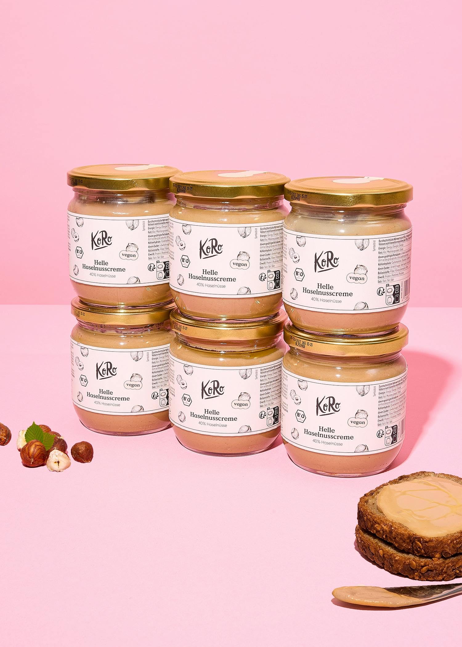 KoRo - Helle Bio Haselnusscreme 6 x 400 g- 40% italienische Haselnüsse - Vegan - Ohne Palmöl
