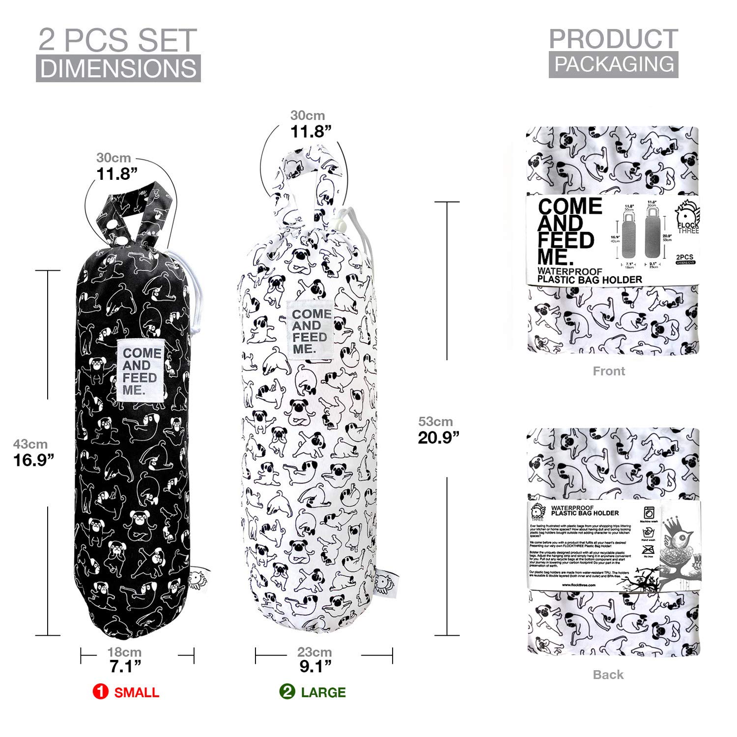 2 soportes de plástico impermeables para bolsas de basura de la compra, organizador de bolsas de almacenamiento de cocina, dispensador de múltiples diseños de perros