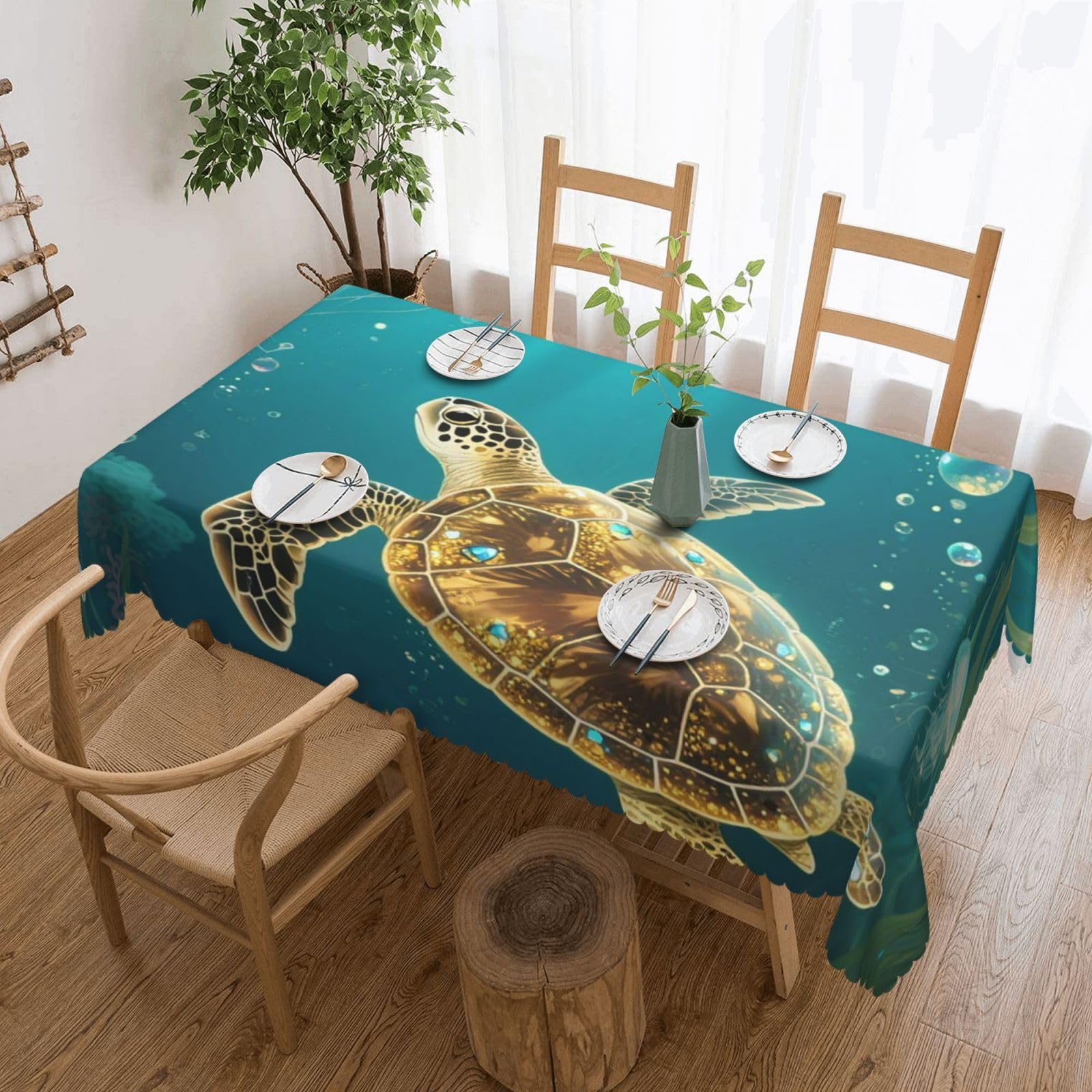 FekiLoot Rectangle Tablecloth 54 X 72 Inch, Classic Stain ‎Resistant Table Cloth Reusable Washable Table Cover Turtle Tabletop Decor for Kitchen Dining Party Indoor Outdoor Use